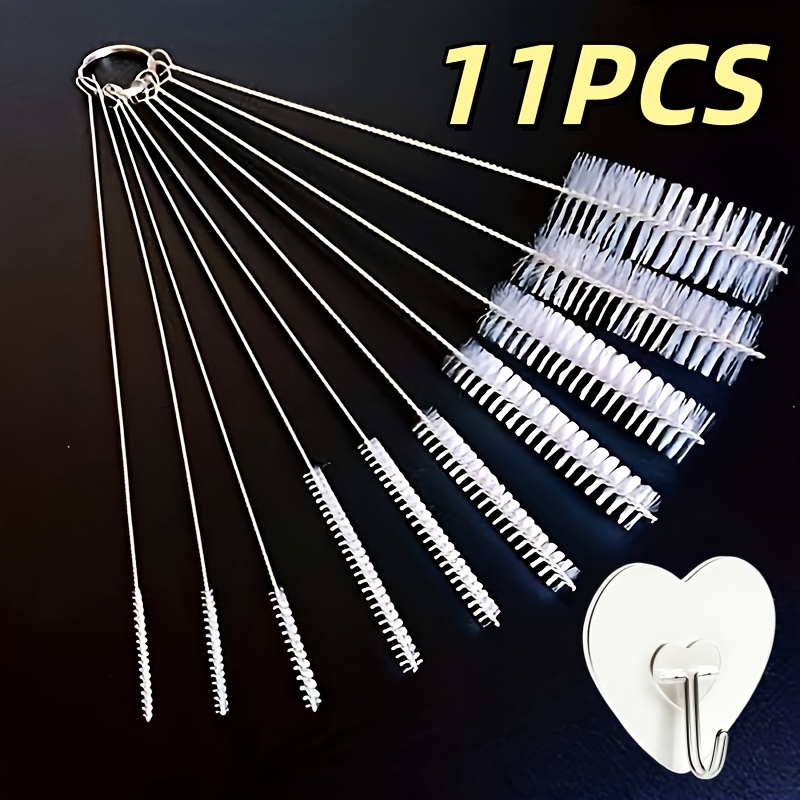 TEMU 11pcs Set (including 1 ) In Multiple Sizes, Stainless Steel Handle, Soft-bristled Suction Pipe Brush - Cleaning Brush - Suitable For Glass Cups,