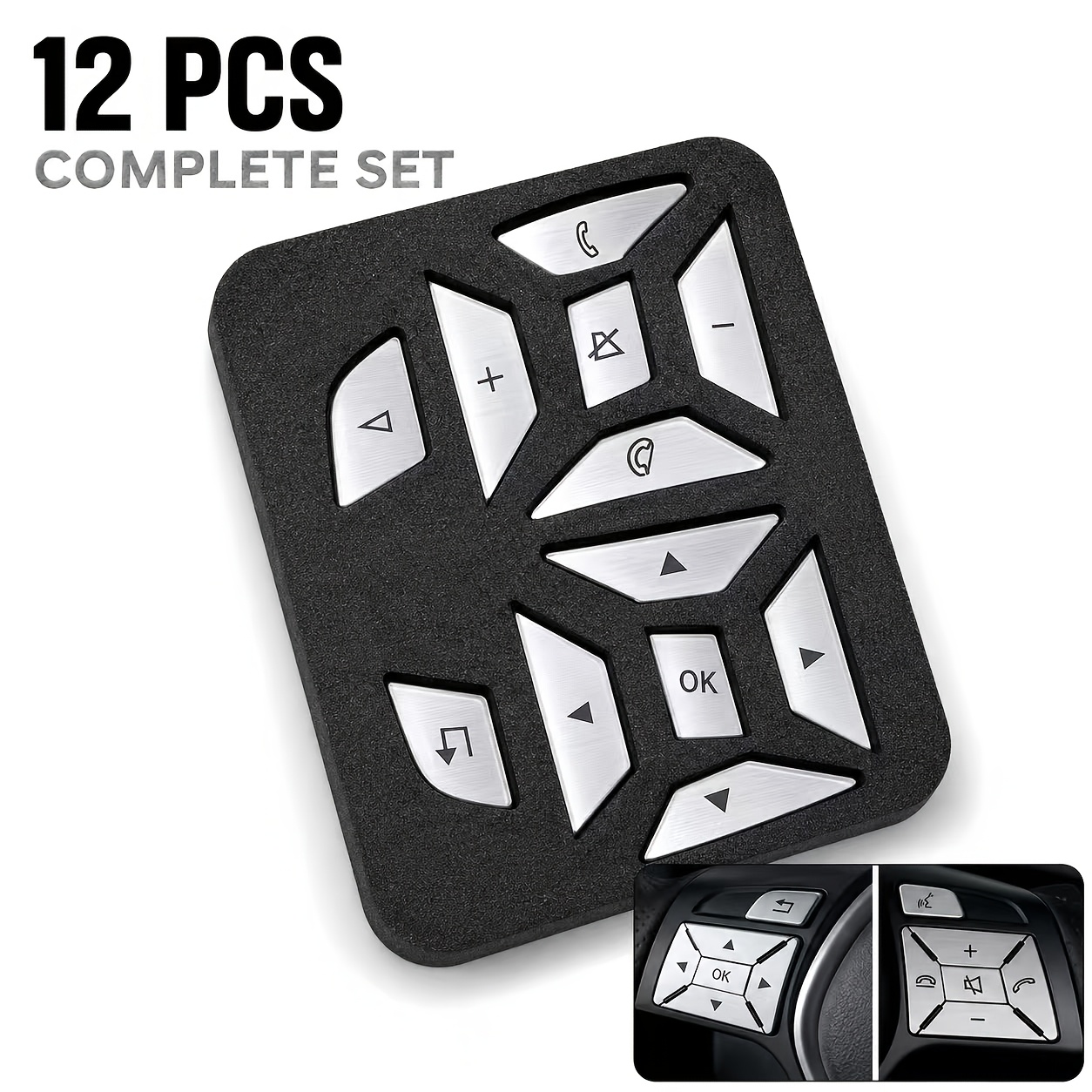TEMU 12pcs Set For Older Model For Mercedes-benz C/ Steering Wheel Button Stickers, Brushed Silvery Decorative Patches, Interior Upgrade Accessories.