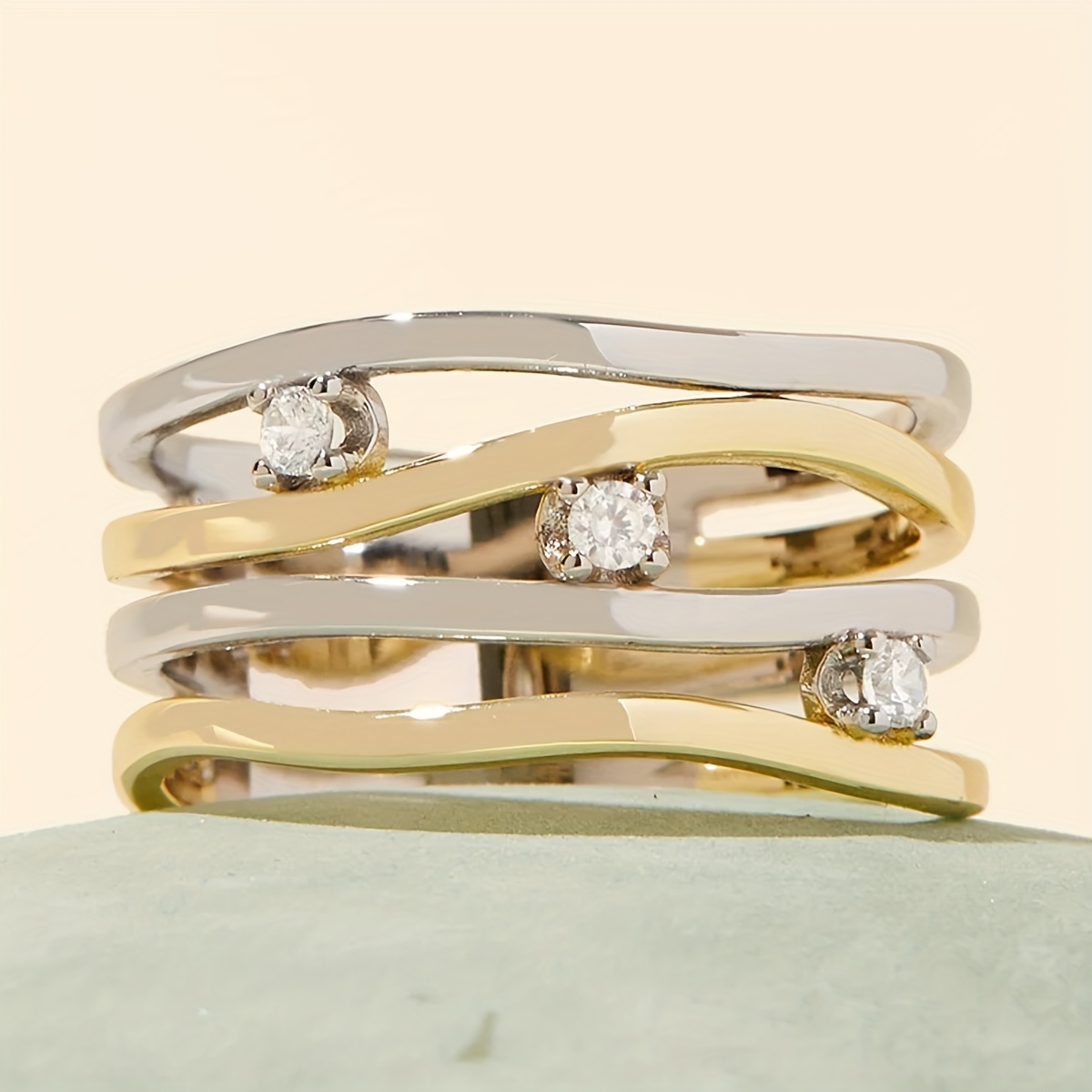 Image of 1pc Fashionable Individual Women's Ring Bohemian Style Inlaid Cubic Zirconia Surrounding Full Finger Ring Daily Wear