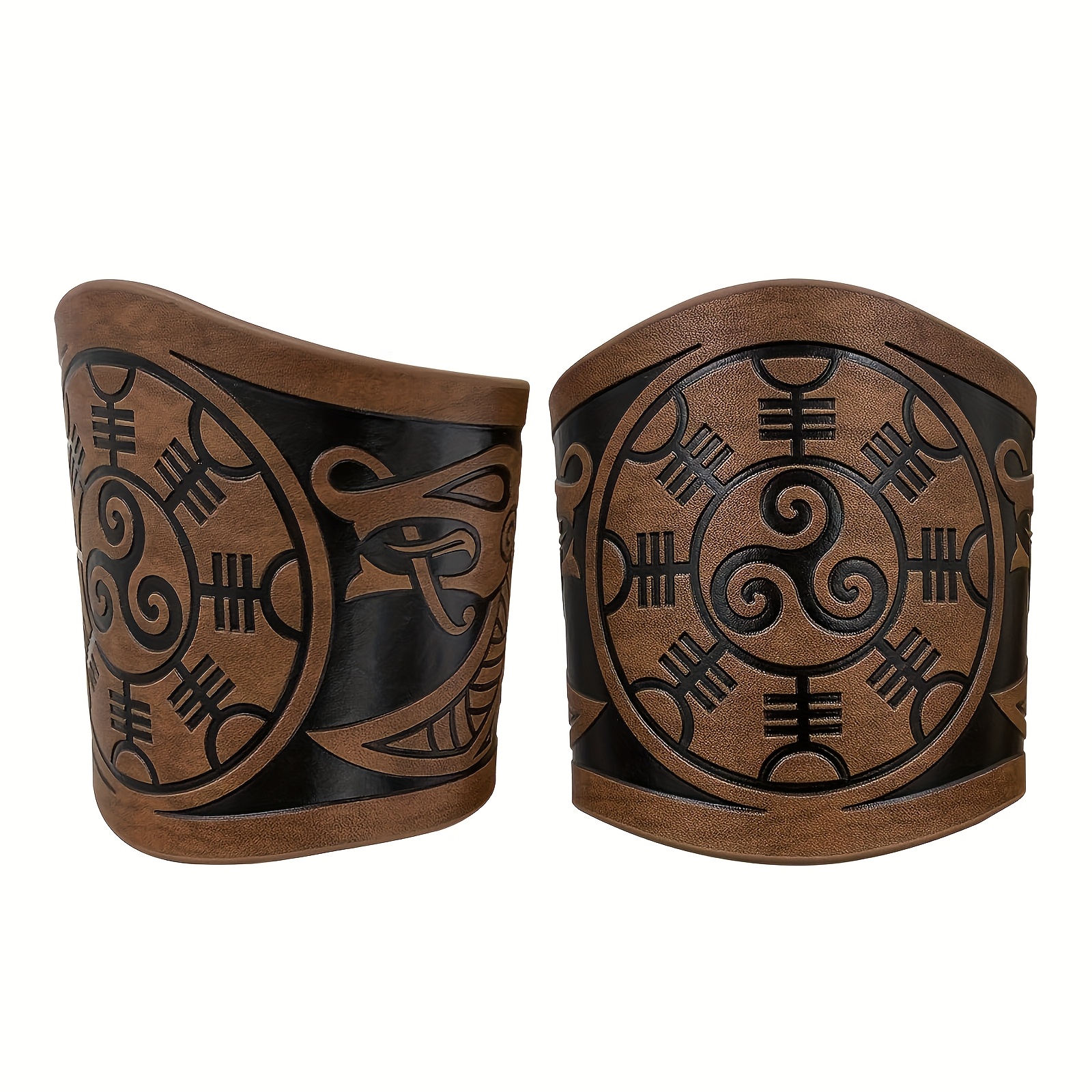 TEMU 2 Piezas de Vikingas, Protectores de Brazo Medieval para , Guanteletes de Cuero PU con Relieve - Ideales para LARP y Decoración de Halloween