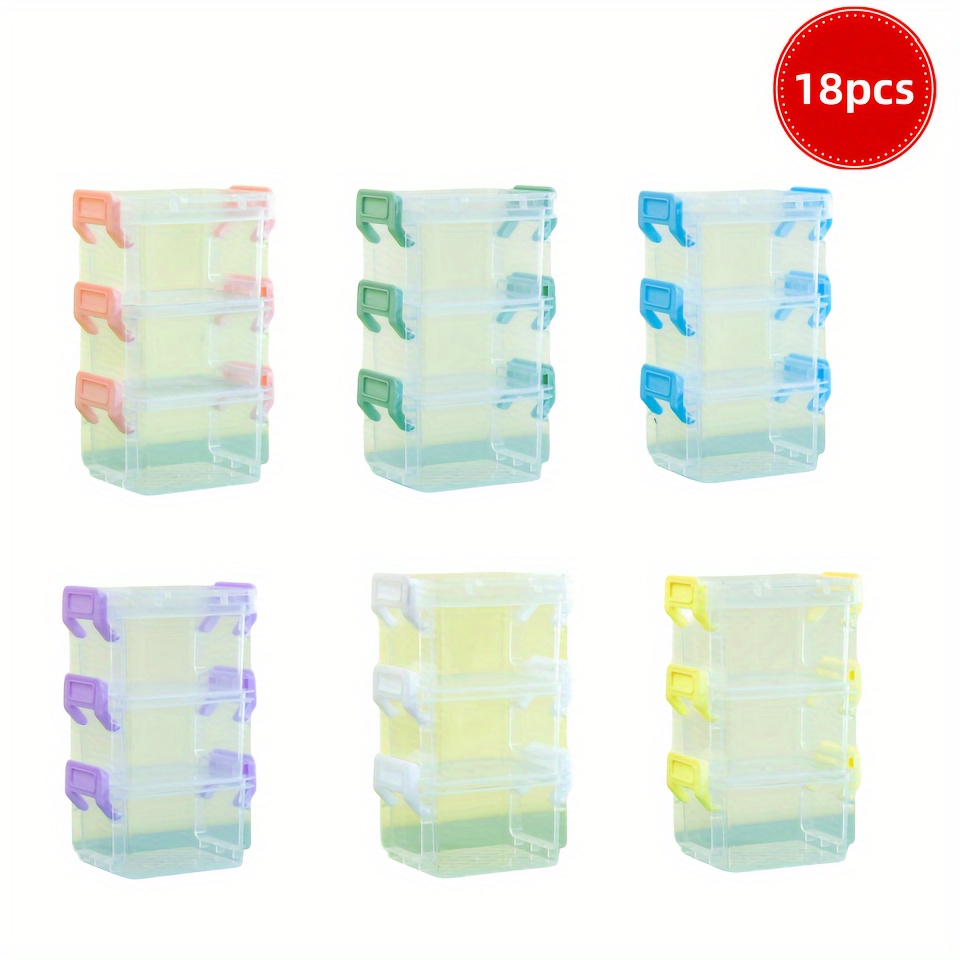 9/18pcs Blue/yellow/white/green/purple Mini Plastic Storage Containers Box Stackable Bead Organizers With Lid, Clear Plastic Small Storage Box For Small Craft Items, Jewelry, Beads