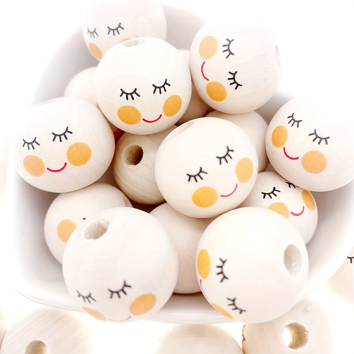 

10pcs Wooden Smile Face Beads 20mm, Natural Lotus Wood Craft Beads Diy Jewelry Making Accessories