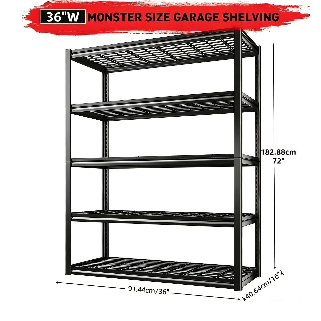TEMU 5-tier Heavy-duty Grid Metal Storage Rack, Adjustable Garage Shelving Unit, 3000kg Load Capacity Industrial Steel Shelf, Freestanding Organizer,