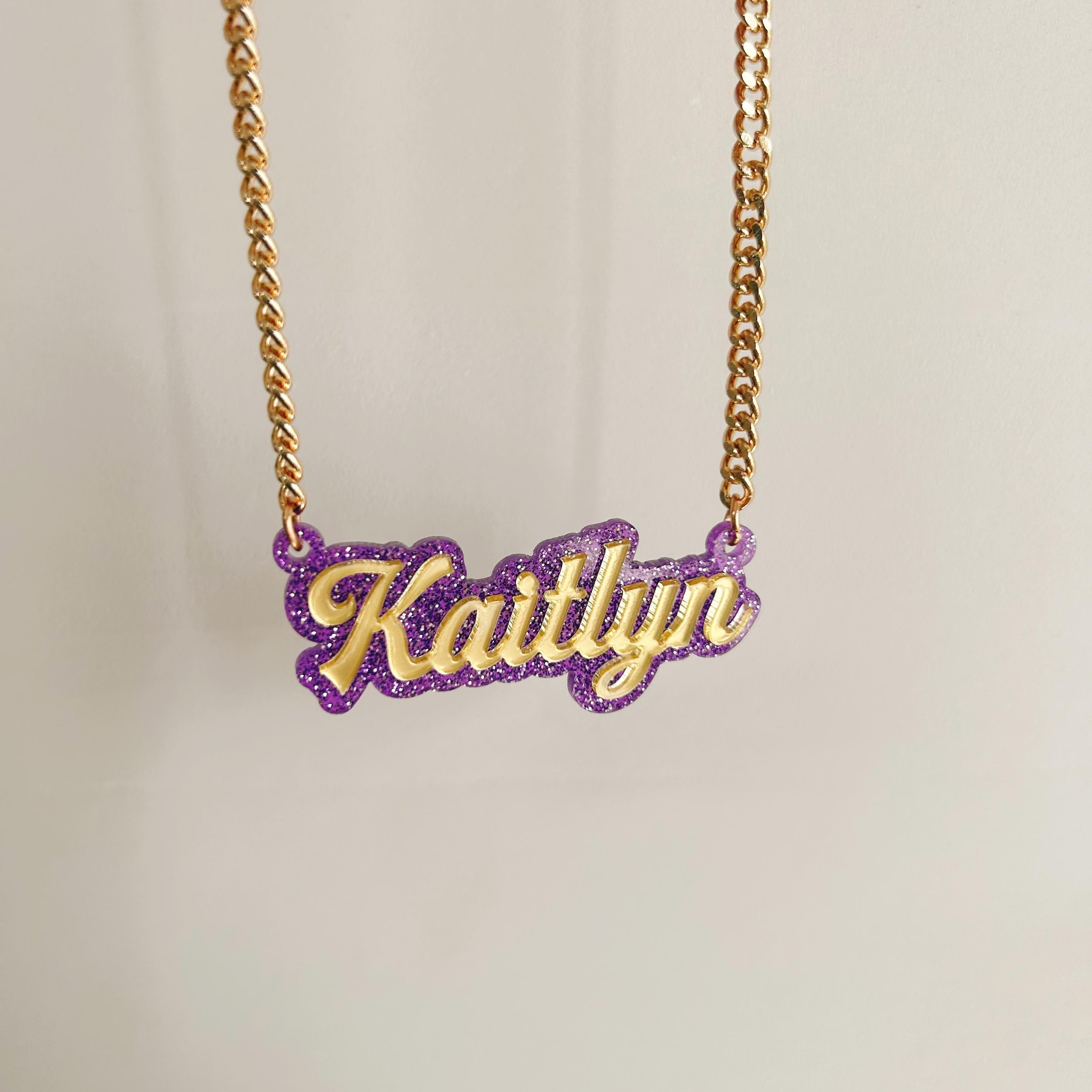 TEMU Collar de Acrílico con Personalizado para Mujeres - Colgante de con Adornos Brillantes, Opciones Multicolor, Fuente Elegante , Cadena Duradera