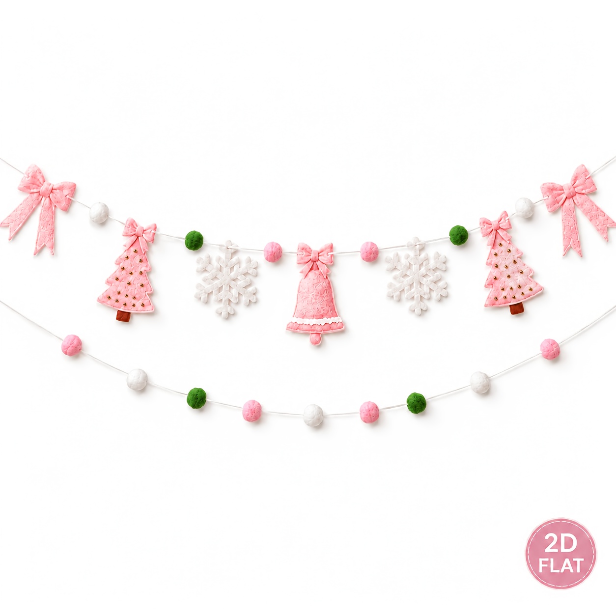 TEMU Pink Christmas Garland 2 Layer Felt Hanging Banner With Bow Tree Snowflake Bell And String, Christmas Mantel Fireplace Wall Window Holiday