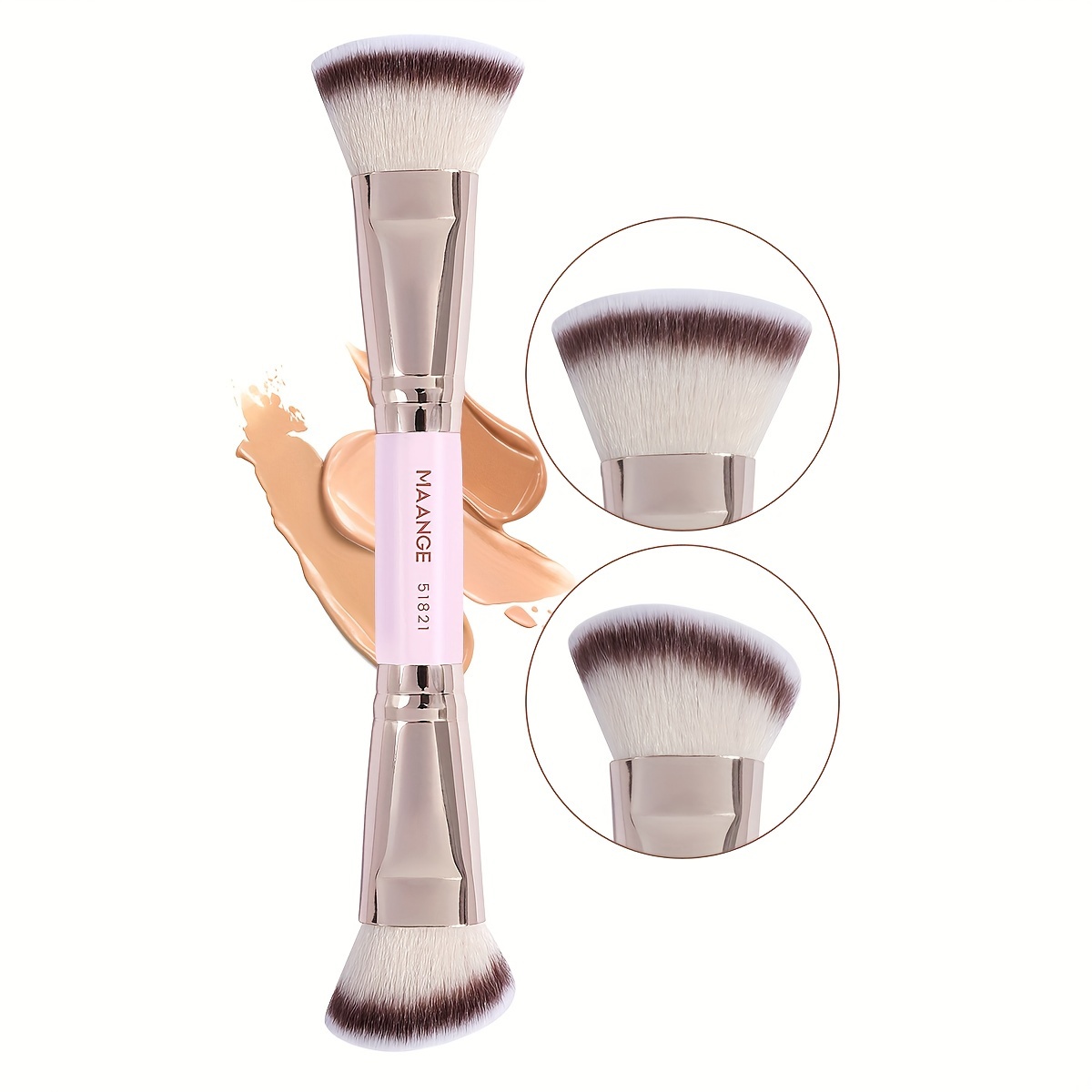 

Maange 1pc Double Head Makeup Brush Foundation Makeup Brush Contour Brush Powder Blusher Brush High-end Makeup Tool Portable For Travel Women Gift