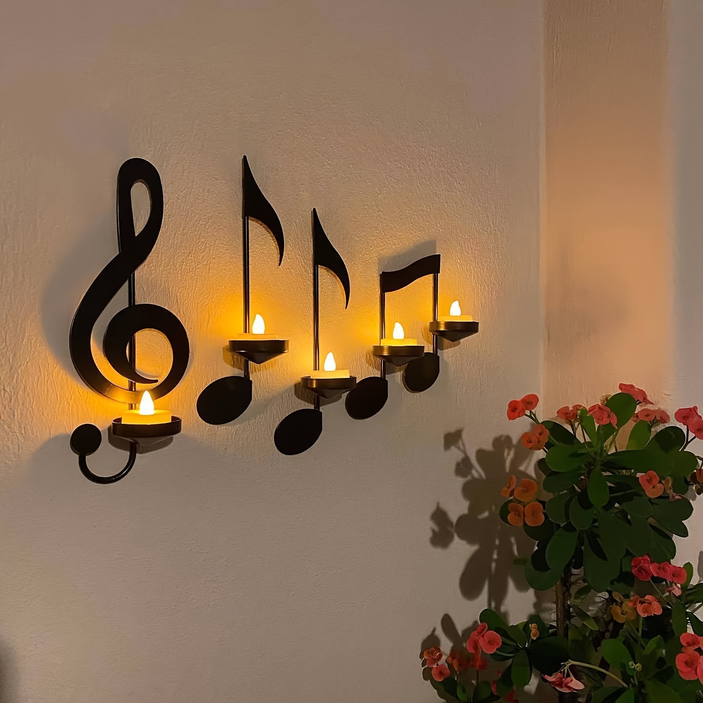 TEMU 4pcs/set, Musical Note Wall Candle Holders For Wedding Home Living Room Decoration Candle Holder, Hanging Wall Art, Living Room Decor, Room Decor, Wall Decor