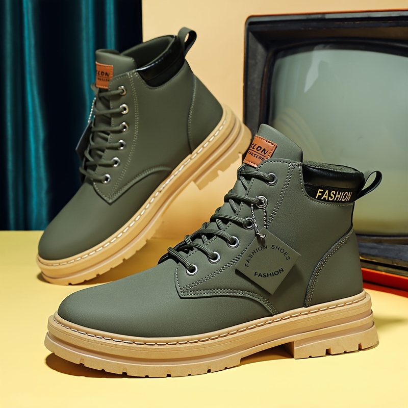 1 Pair KOONEXY Heavy-Duty Ankle Boots - All-Terrain Lace-Up, Anti-Slip PVC Outsole, Beige/Tan, PU/Fabric Upper - for Hiking, Motorcycle Riding, Skateboarding, Construction Work - Multiple Extended Sizes Available. All-Season Outdoor Casual Hiking