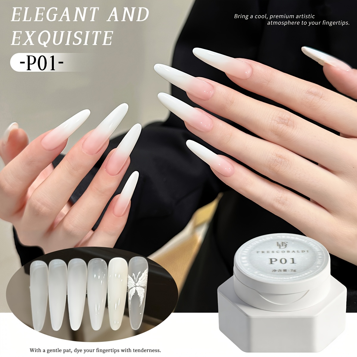 Frescobaldi 1pc 2g White Air Cushion Patting Gel - Long-lasting Hard Gel Patting Polish For Gradient Nail Art, Professional