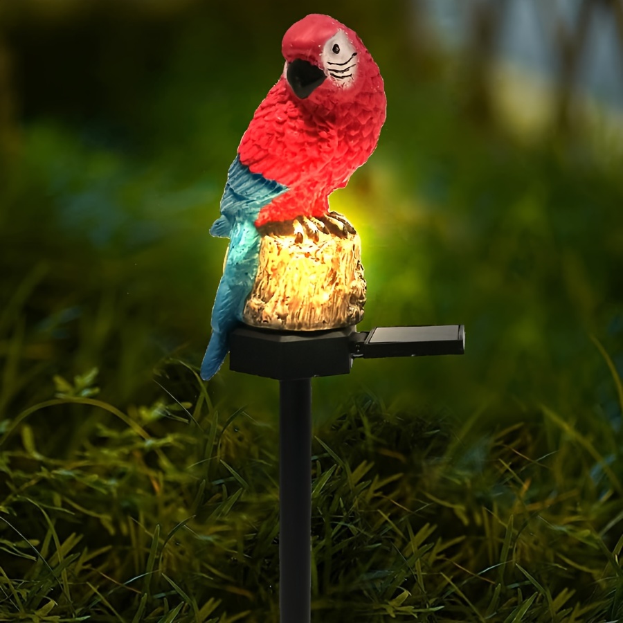 solar powered parrot garden stake light vibrant red blue resin outdoor decorative lighting with natural wood perch for lawns   and landscapes parrot decor Product details 0