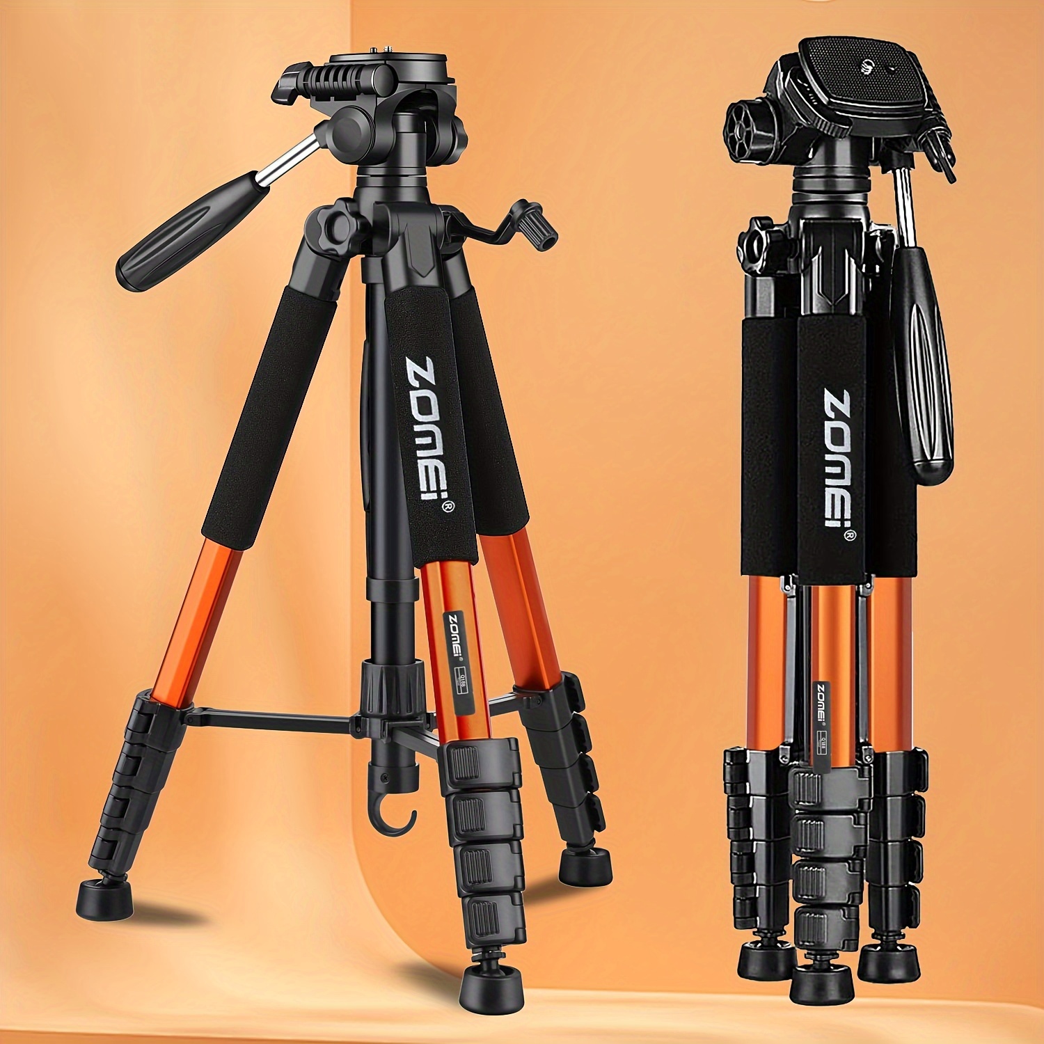 

Professional Heavy Duty Video Camcorder Aluminum Alloy Tripod With Fluid Drag Head For Dslr/ Slr Camera, Adjustable Height: 19.6-74inch (orange), For Dslr & Phones