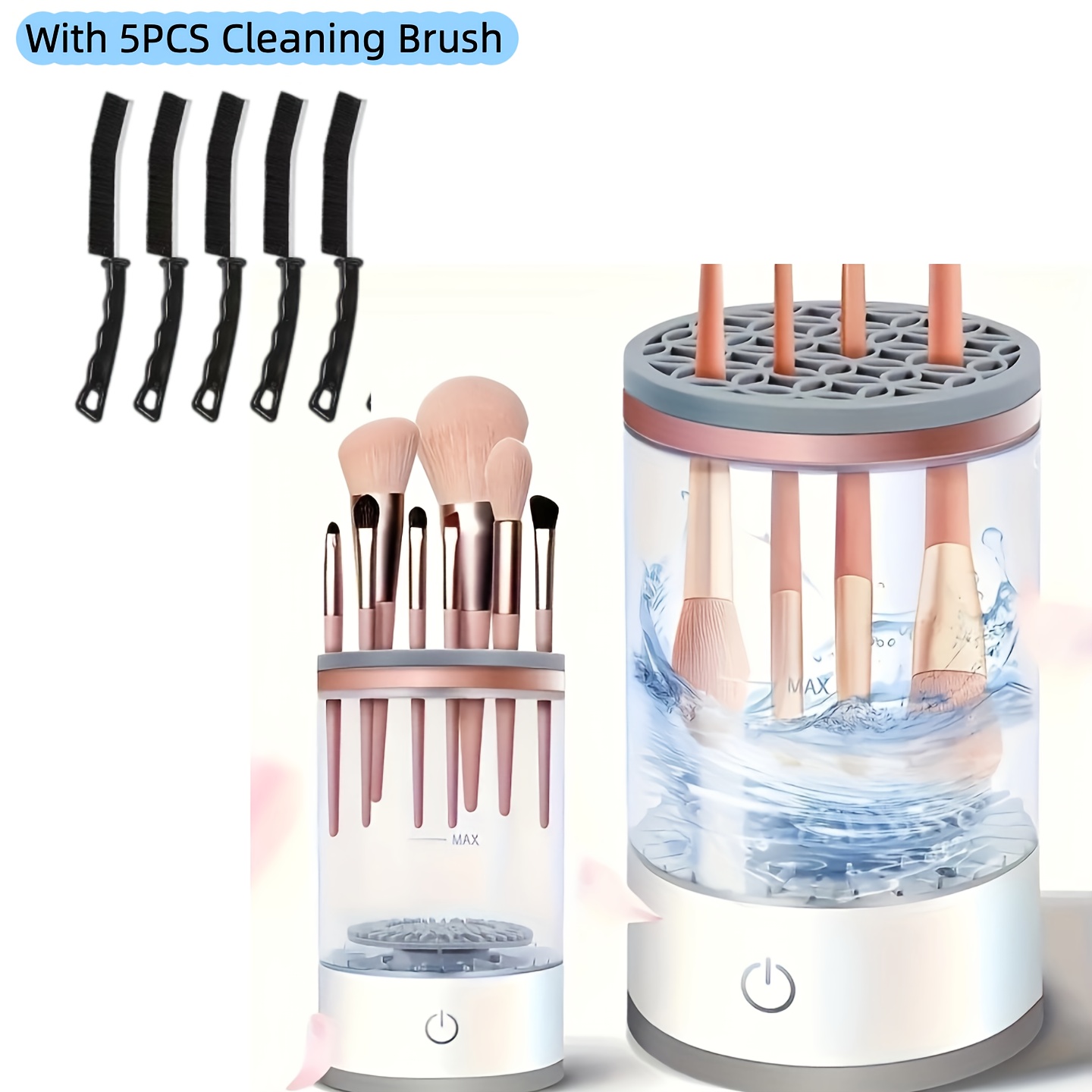 TEMU [innovative Cleaning] Usb-powered Makeup Brush Cleaner & Dryer - , Battery-free, Tool With & Copper Accents, Includes Dual-section Brush Holder