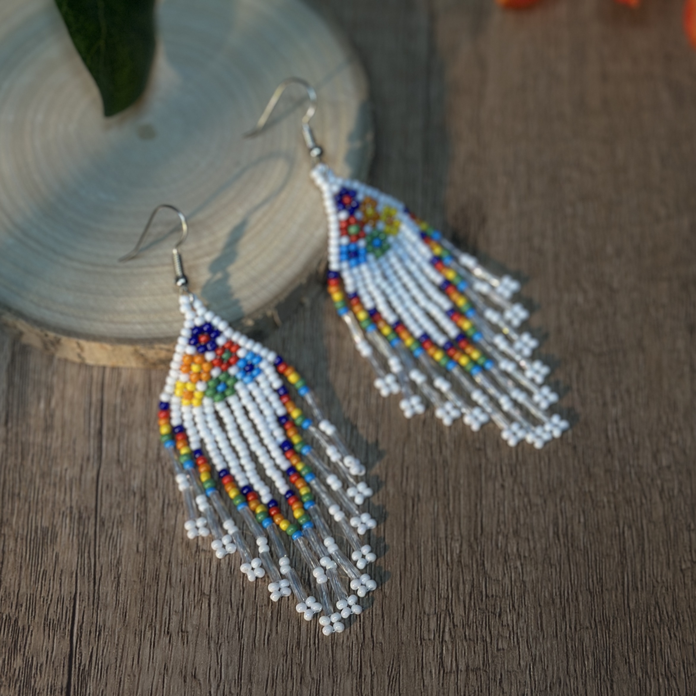 TEMU Boucles d'oreilles à franges en perles de verre florales mignonnes de style bohème, cadeau de Noël, cadeau pour femmes