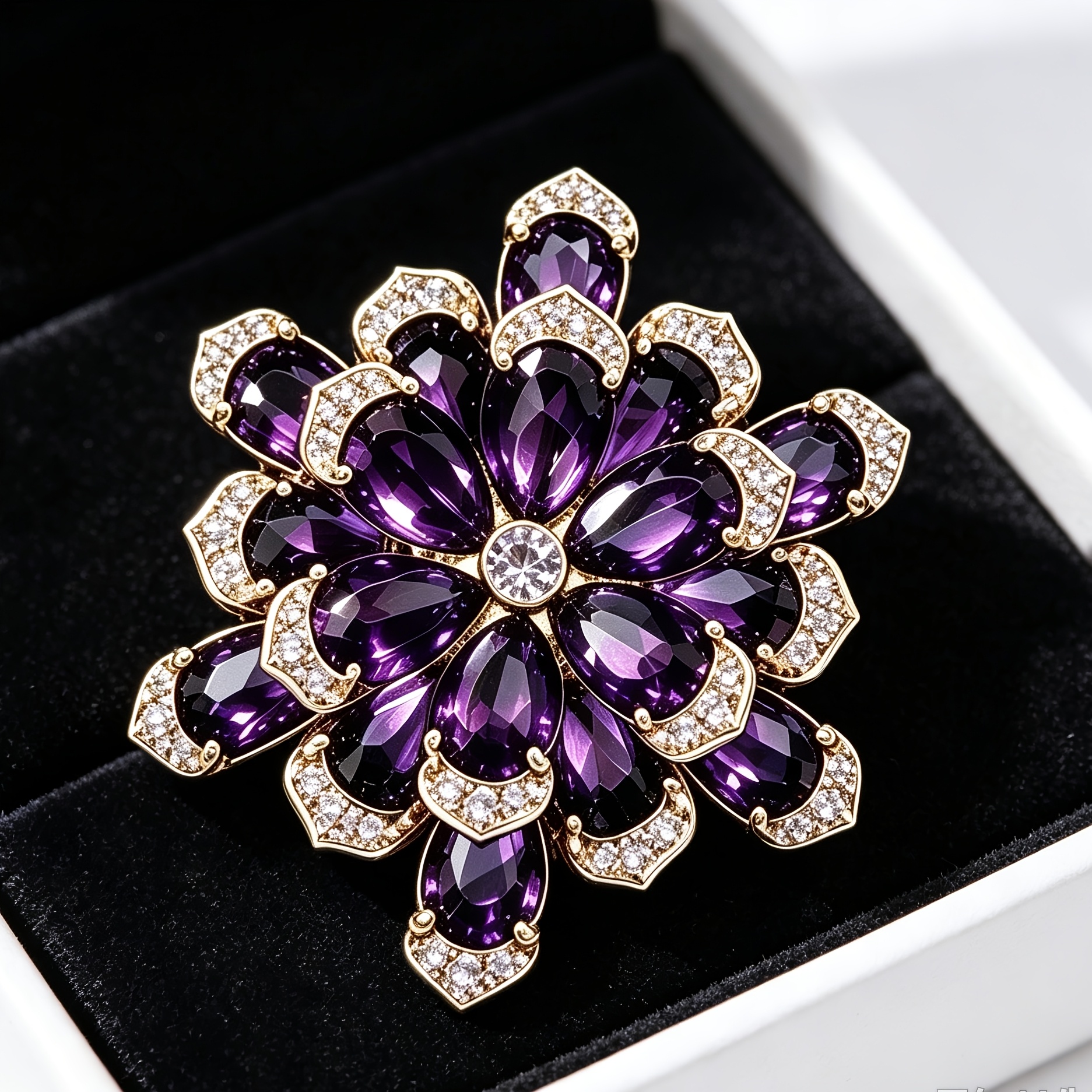 TEMU Broche Fleurée Violette à Double Couche, Épingle Vintage de Luxe Léger pour Femme, Accessoire de Banquet et de , Cadeau pour la Fête des Mères,