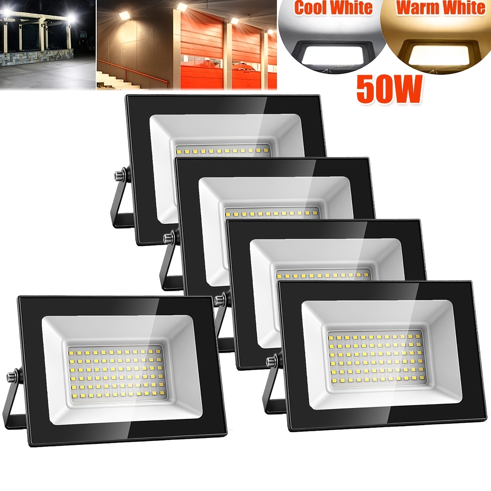 5pcs 50w Led Floodlight Outdoor, 17x11.6x2.7cm Led Security Light, Led Flood Light, Cool White/warm White, Adjustable 180° Bracket, For Garden, Garage, Yard, Backyard, Workshop