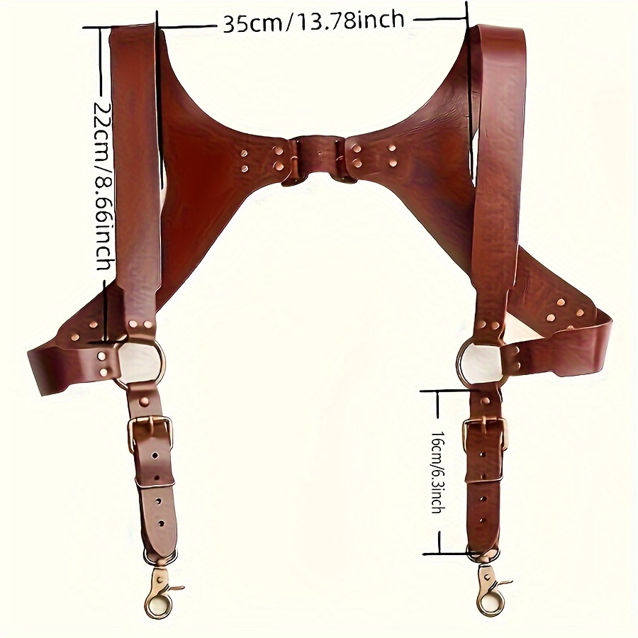 [Adjustable Punk Style Leather Suspenders] Men's Punk Style Faux Leather Suspenders - Adjustable, Solid Color Body Chest Harness for Suits & Shirts