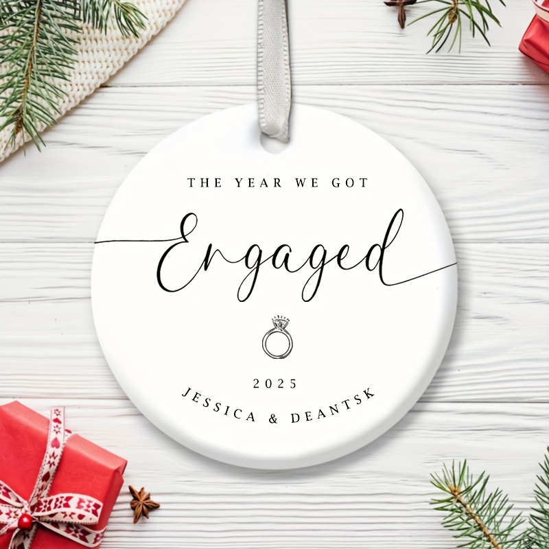 TEMU [custom] 1pc Engaged In 2026 - Personalized Couple Hanging Ornaments - Diamond Ring - Customized Engagement With Names And Dates - Romantic
