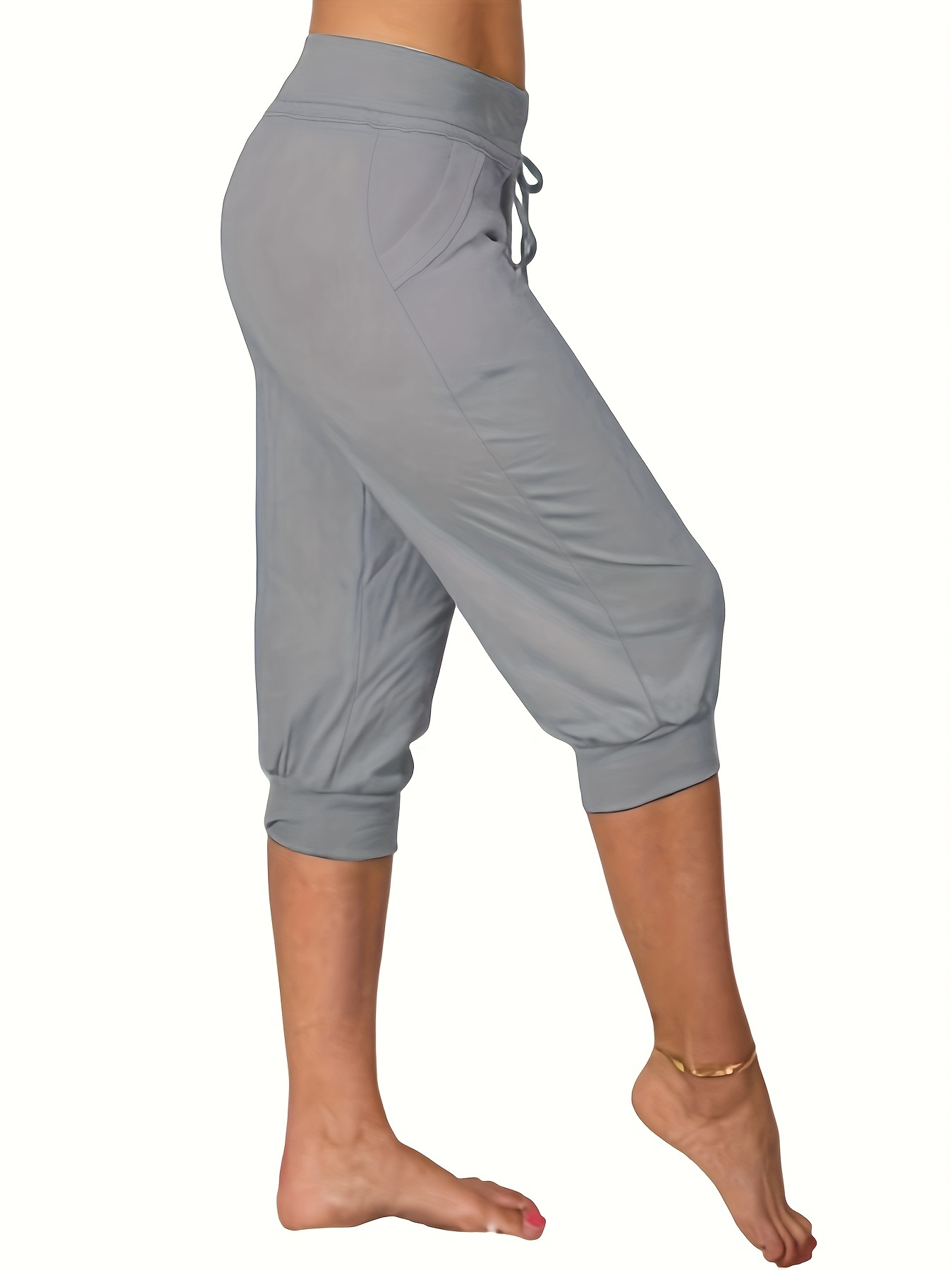 Drawstring Workout Cropped Pants Casual Solid Summer Pants Temu