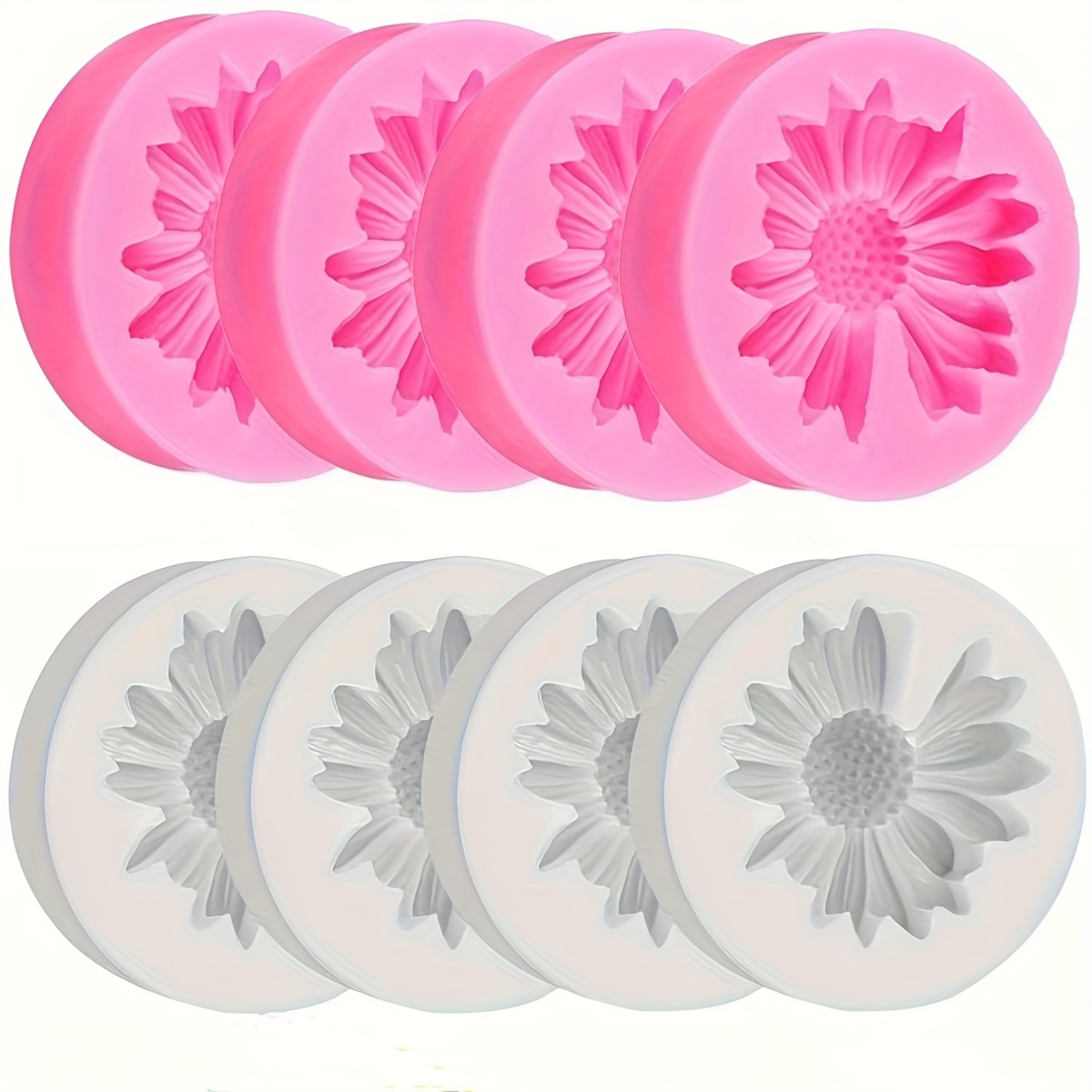 TEMU Set Of 8 Silicone Molds Shaped Like Daisy Flowers, Suitable For Making Candles, 3d Floral Decorations, Tealight Candles, Soap, Wax, Epoxy Resin,