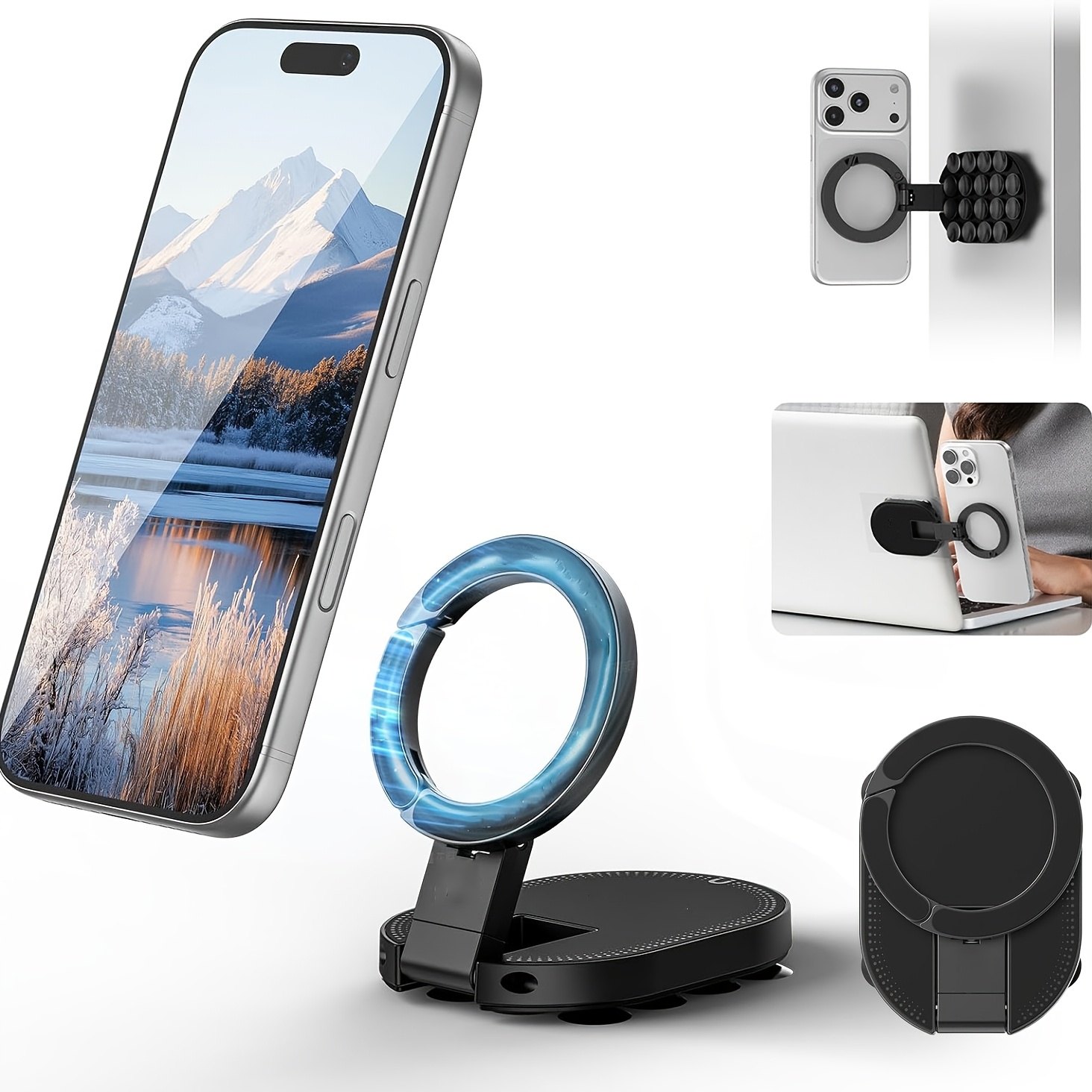 3-in-1 Magnetic Phone Holder for MagSafe iPhone 12-17, Foldable 360 Rotation
