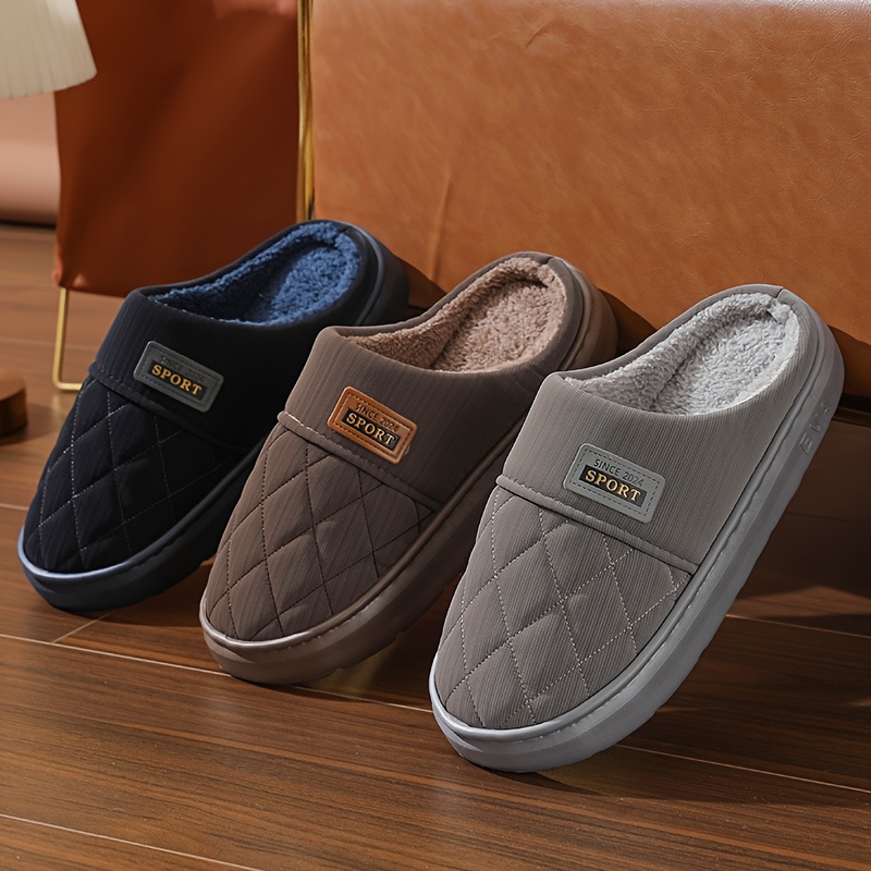 Men'S Winter Slippers - Thick Cushioned Sole Indoor/Outdoor House Shoes with Non-Slip EVA Outsole, Slip-On Warm Footwear for Cold Floors, Soft Fabric Lining - Available in Black, Brown, Navy, Gray - Ideal for Home, Office, Travel - Durable Winter Footwear for Big & Tall Men, Plush Interior Design, Durable Traction Sole, Men Slipper For Men, Slipper For Men, Slipper Men, Men Slipper, House Slipper For Men, Shoe For Men, Hausschuhe Herren