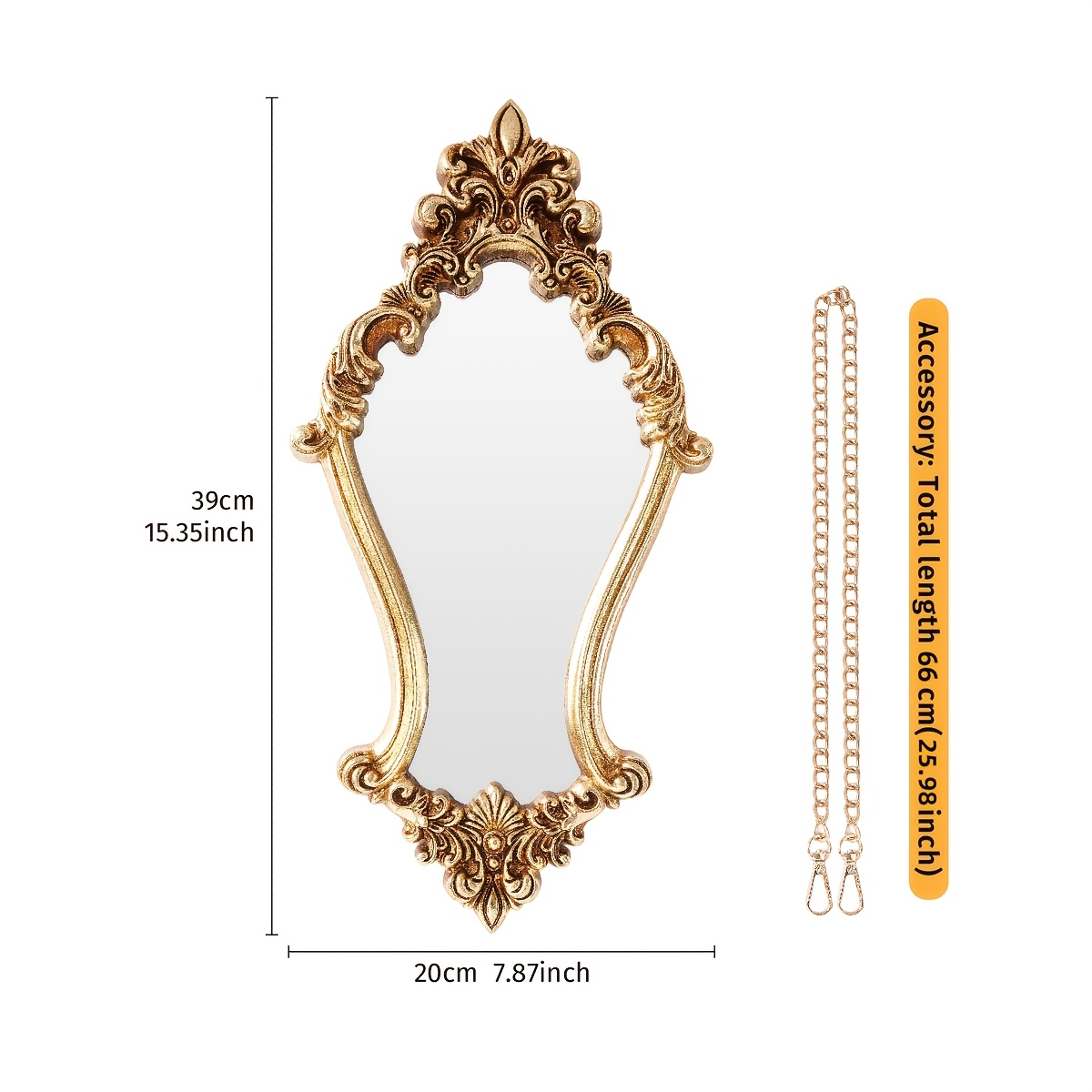 TEMU [wall-mounted Makeup Mirror] 1pc, European Retro Style Golden 3d Classical Floral Pattern Decorative Hanging Mirror, Resin Material Hand-painted