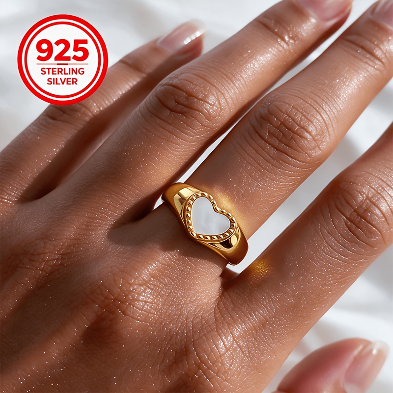 925 Silver Adjustable Heart-Shaped Shell Ring, Luxury Gift