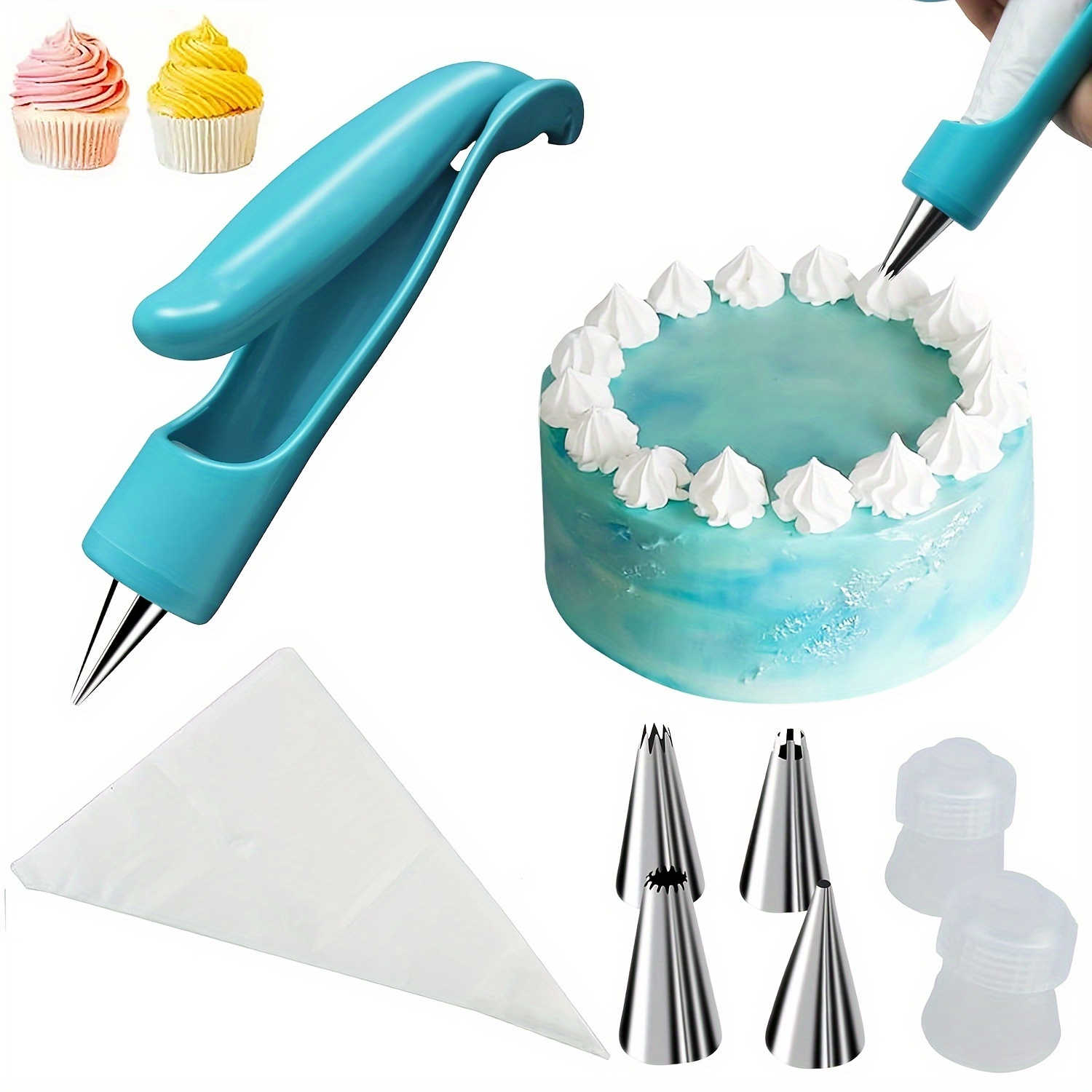 

17pcs Deluxe Cake Decorating Kit With Easy-use Turquoise Icing Pen, Stainless Steel Nozzles & Reusable Piping Bags - Diy Frosting, Cupcakes & Pastries, Pastry Decorating| Decorating Kit| Plastic Pen