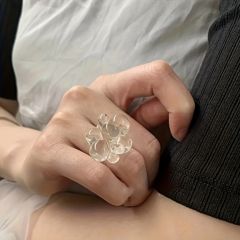 Women's Elegant Transparent Bead Ring, Minimalist Stackable