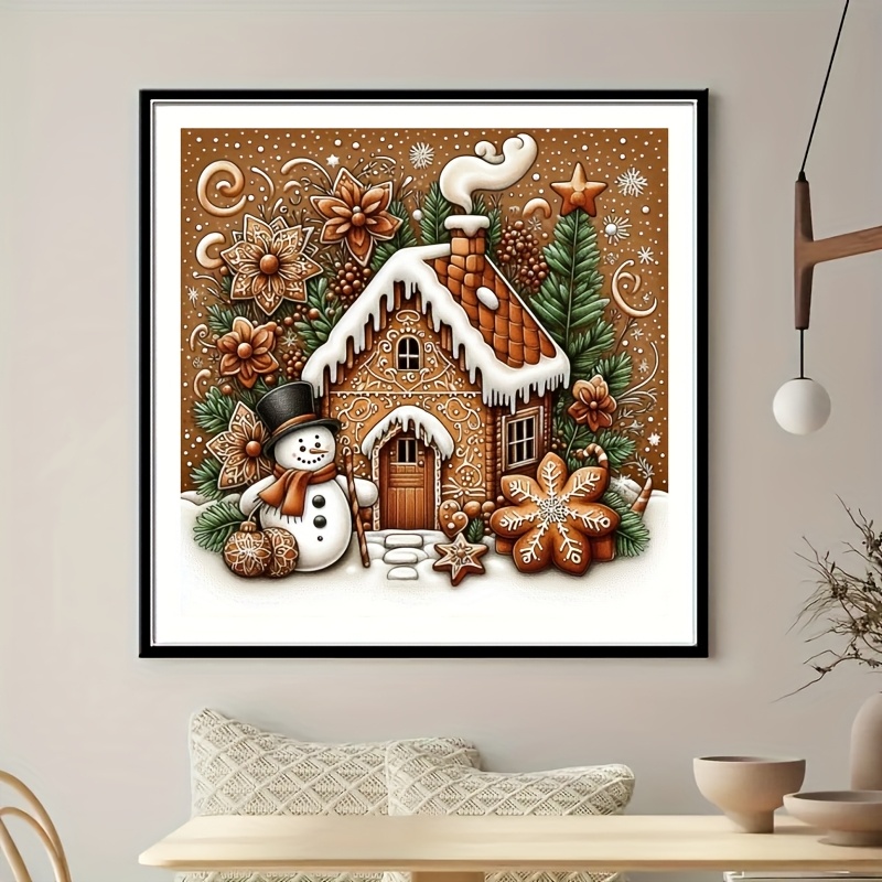 TEMU 1 Kit de Broderie Croisée Maison en Pain d'Épice de Neige Bohème avec Motif Imprimé et Fil, Ensemble Artisanat Tissu pour Adultes & Débutants,