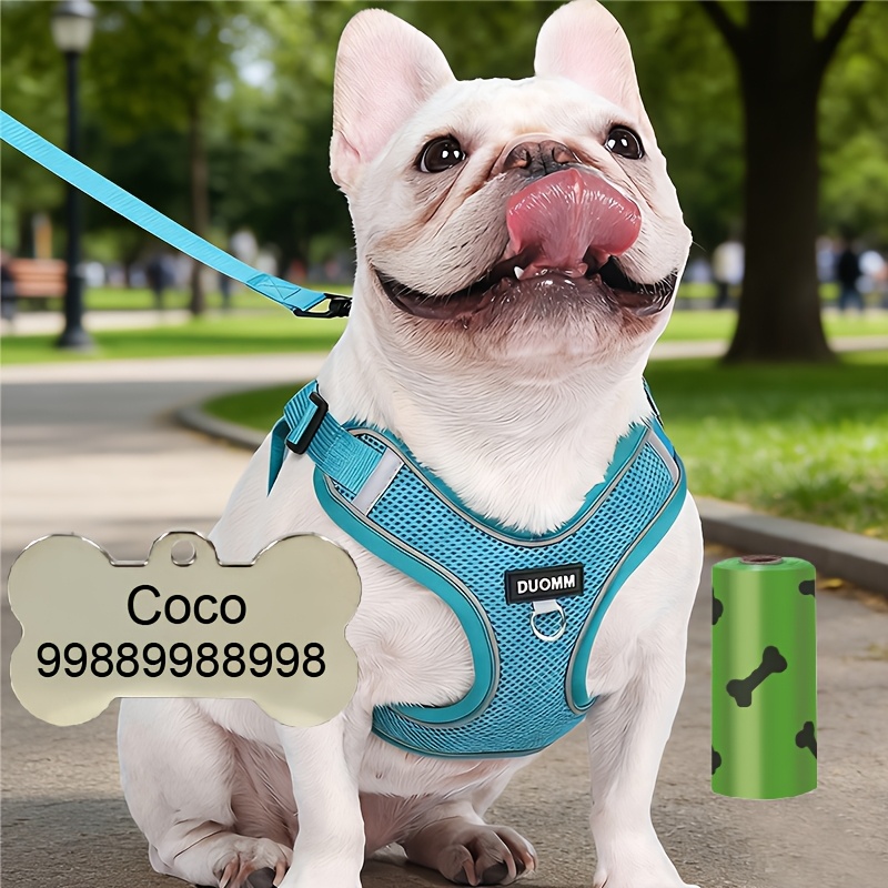 4pcs Set Pet ID Tags and Breathable Dog Harness