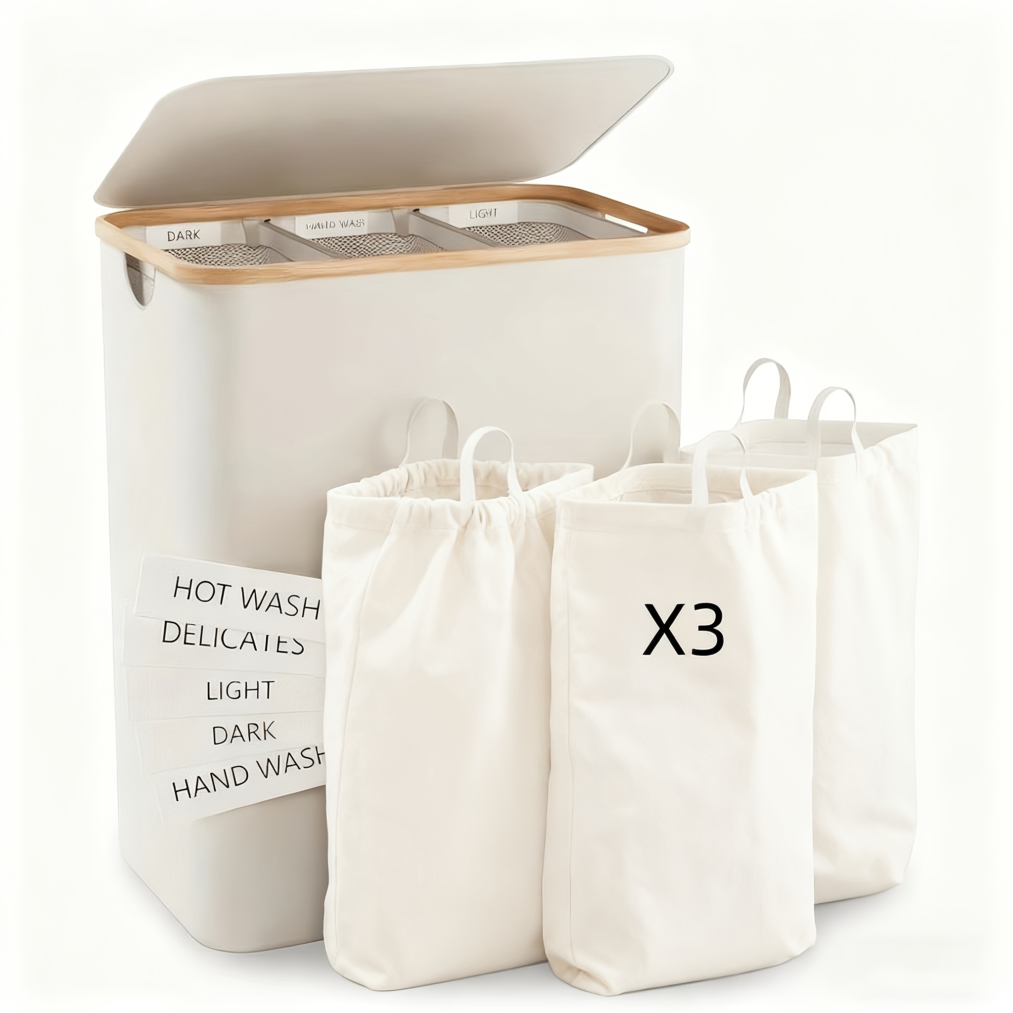 TEMU Panier à linge double couche 170L avec couvercle, inclut 3 sacs à linge, grand panier à linge avec housse, panier à linge sale, sacs intérieurs