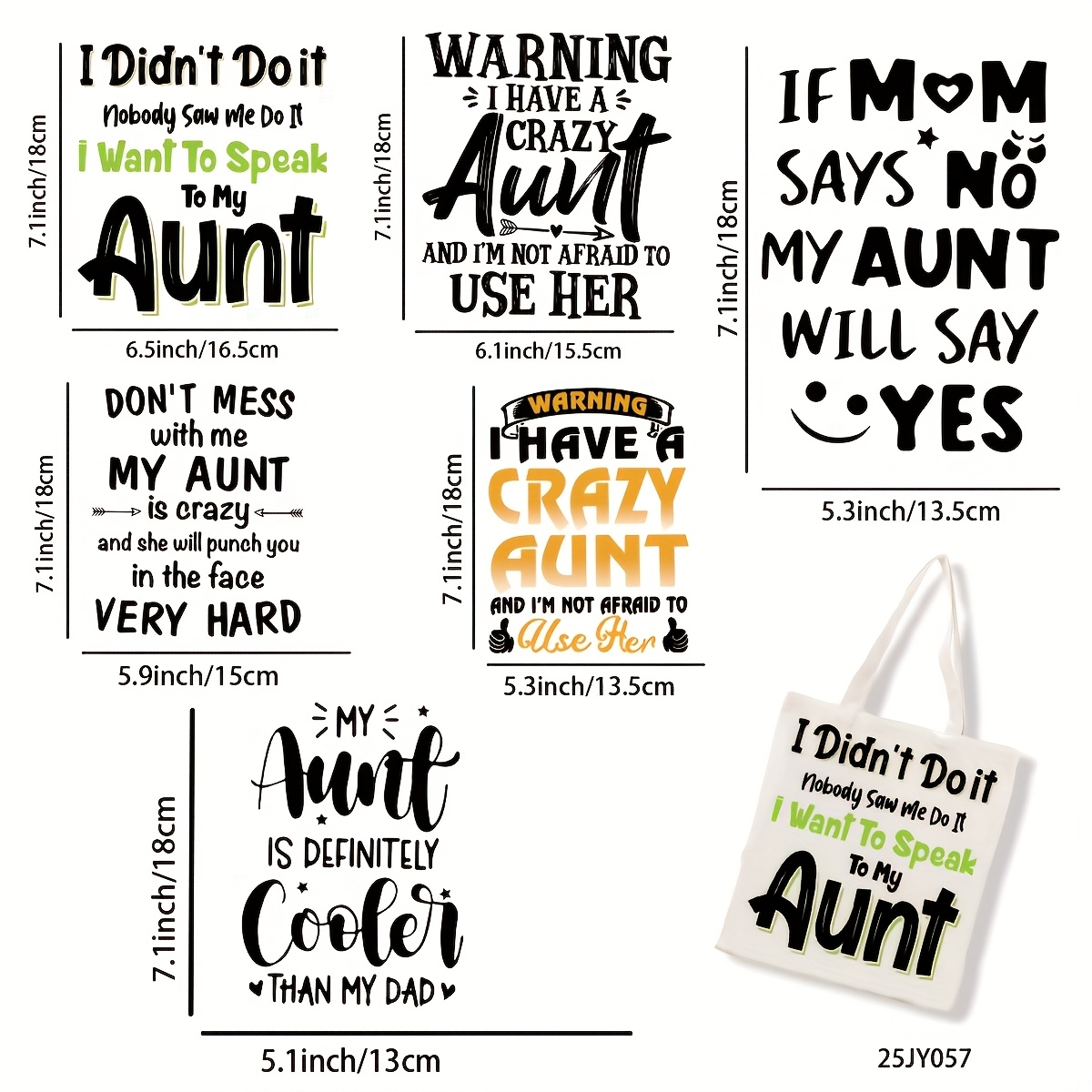 TEMU 6pcs Funny Family Saying Heat Transfer Stickers - "if Aunt Will Say Yes", " Do It Nobody Saw Me", Aunt Quotes - Dtf Iron-on Transfers For