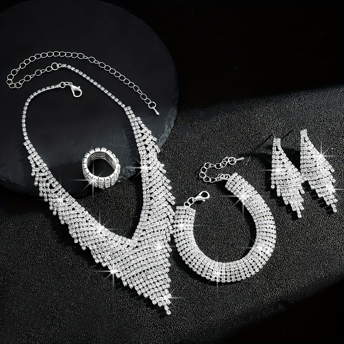 Rhinestone Tassel Jewelry Set for Bride