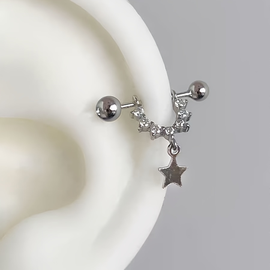 Image of 1/2pcs Star Pendant Stud Earrings For Women Ear Cartilage Piercing Tragus Helix Bar Daith Earring Body Jewelry