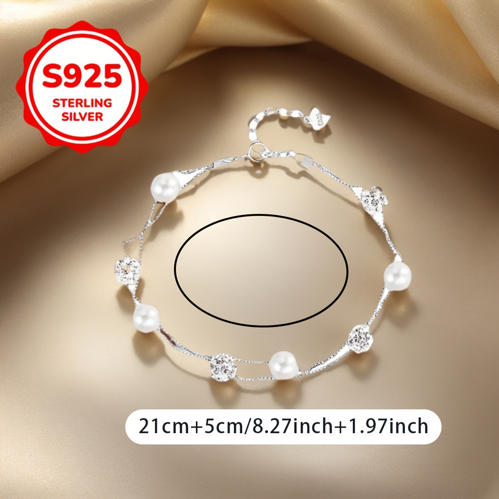 S925 Silver Women's Anklet with Freshwater Pearl Beads