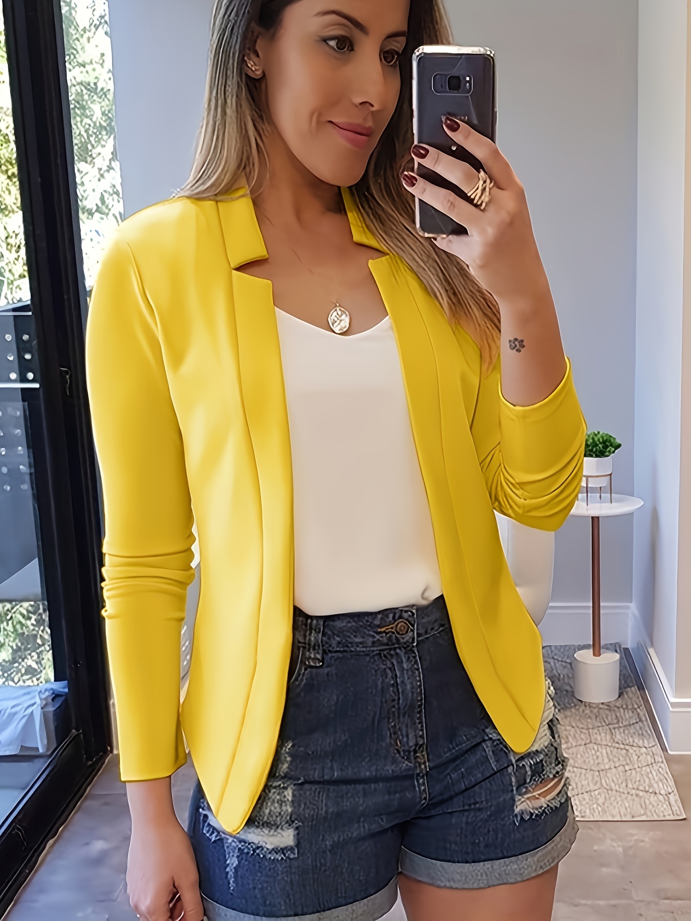 Women'S Lightweight Long Sleeve Casual Blazer - Solid Color Notch Lapel Jacket for Spring & Fall, Versatile Office & Casual Attire, Spring Outerwear, Sophisticated Style, Notch Lapel Design