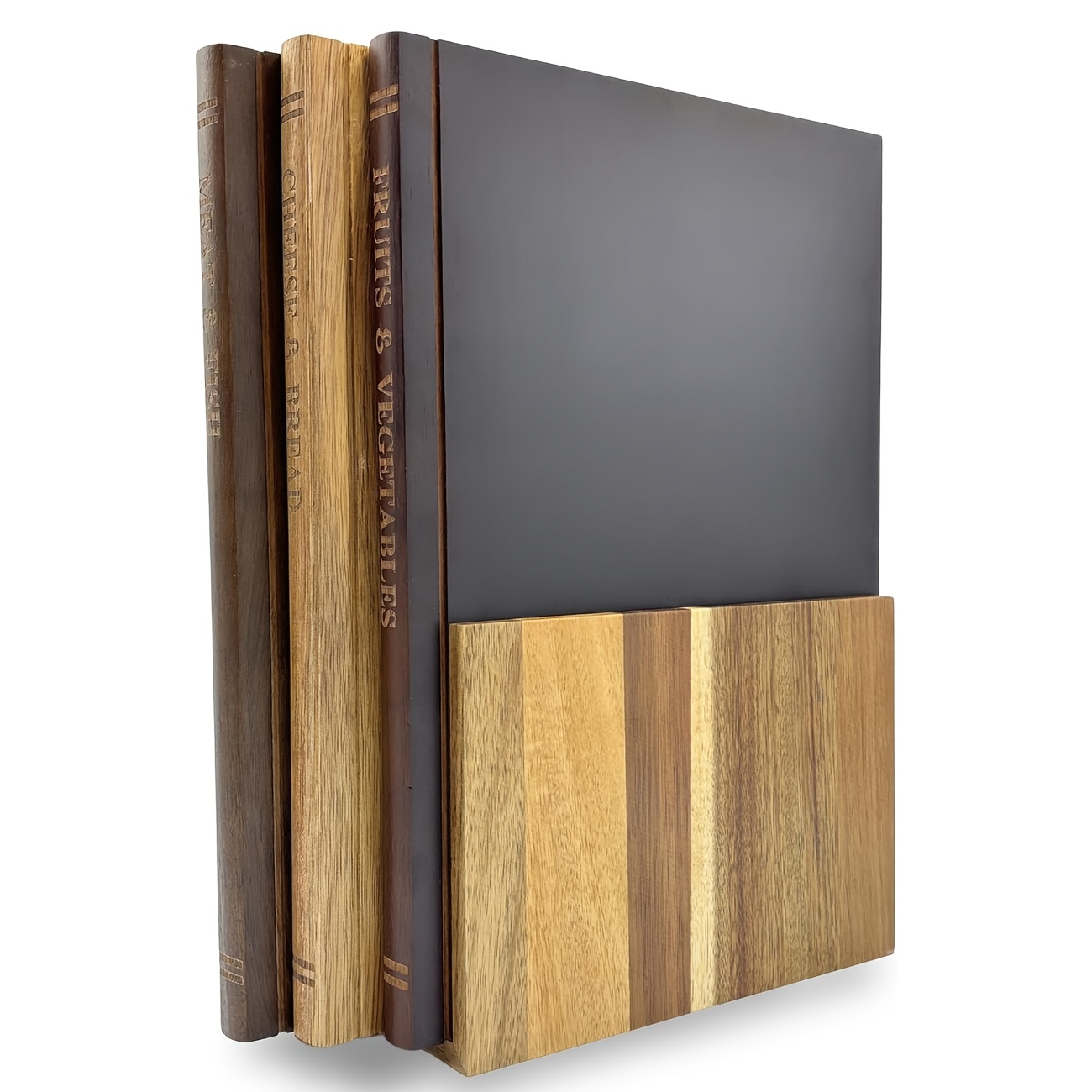Book-shaped Cutting Board 1/4pcs Set (three Cutting Boards + ), Acacia Wood Cutting Board Kitchen Decorative Cutting Board With Wooden Stand, Cheese, Bread And Display, Multi-functional Cutting Board.