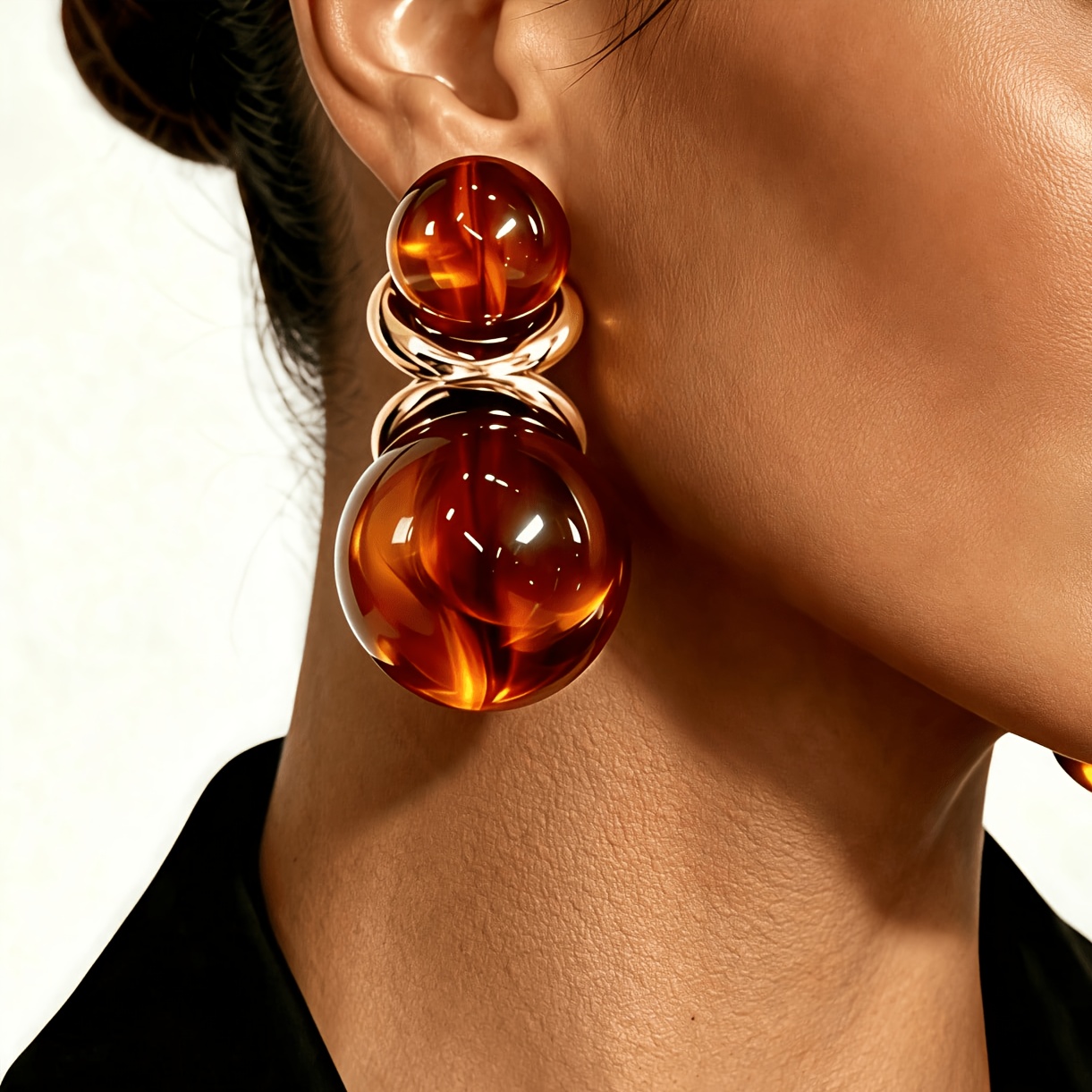TEMU A Pair Of Women's Fashionable Large Stud Earrings With Vintage Acrylic Bead Pendant Earrings, Featuring A Metal Wrap-around Spliced Design. This