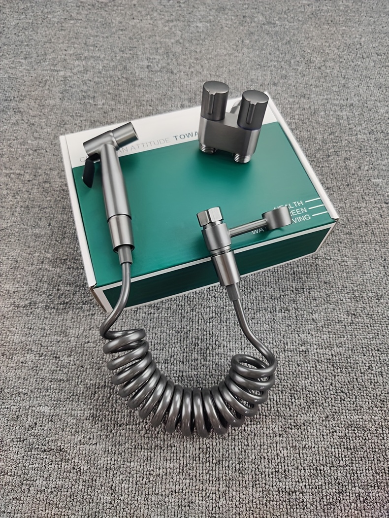 Handheld Toilet Companion Set, Wall-Mounted One-In-One Outlet Valve Kit with Stainless Steel Nozzle, Telescopic Hose and Stand