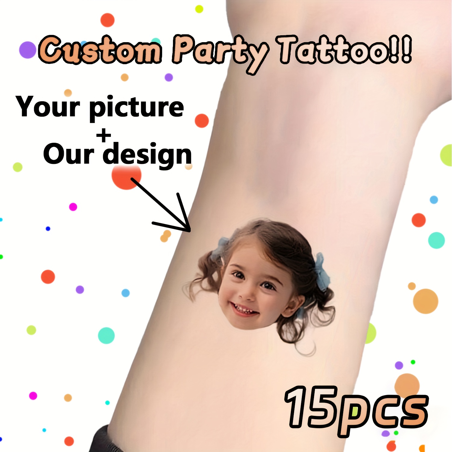 Image of 15pcs/30pcs Custom Photo Temporary Tattoo Stickers, Custom Portrait Tattoo Stickers, Pet Photo Tattoo Stickers, Easy To Apply , Suitable For Gatherings Like Weekend Barbecues And Cocktail Parties