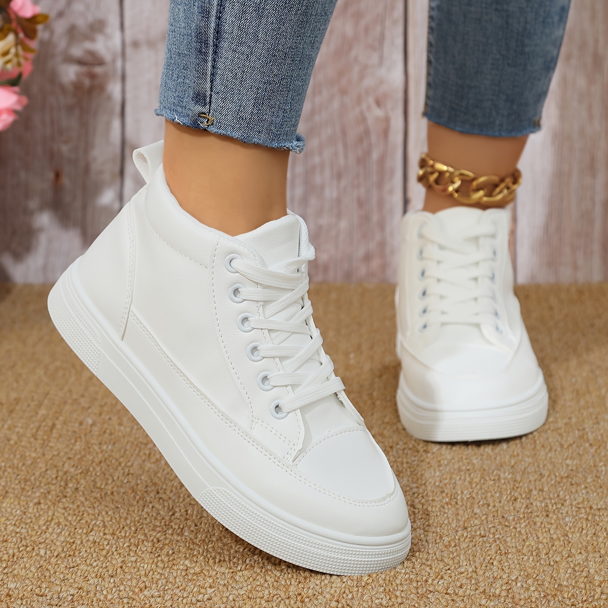 Zapatos Tenis Blancos Tenis De Tela De Moda Tenis Para Mujer - Main Image