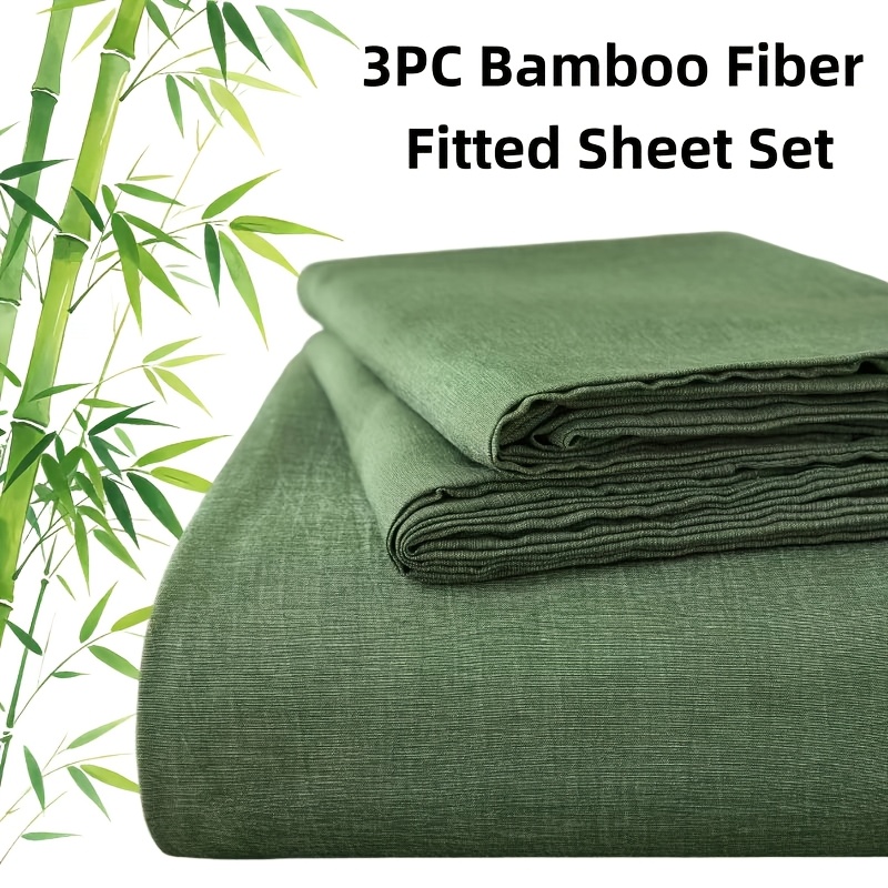 TEMU 3pcs Bamboo Fiber Fitted Sheet Set, With 30% Bamboo Fiber And 70% Microfiber, Use, Soft, Comfortable And Breathable, Designed With Deep Pocket,