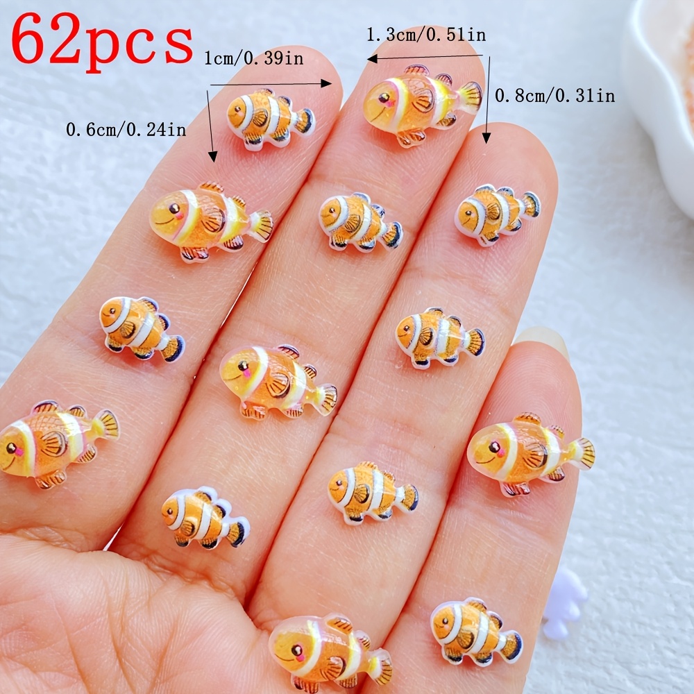 TEMU 32/62 piezas Nuevas Mini Resina Pequeña Pescado Dorado Dorso para Uñas, Diamantes de , Joyería - Adecuado para Nail Art, Álbumes de Recortes,