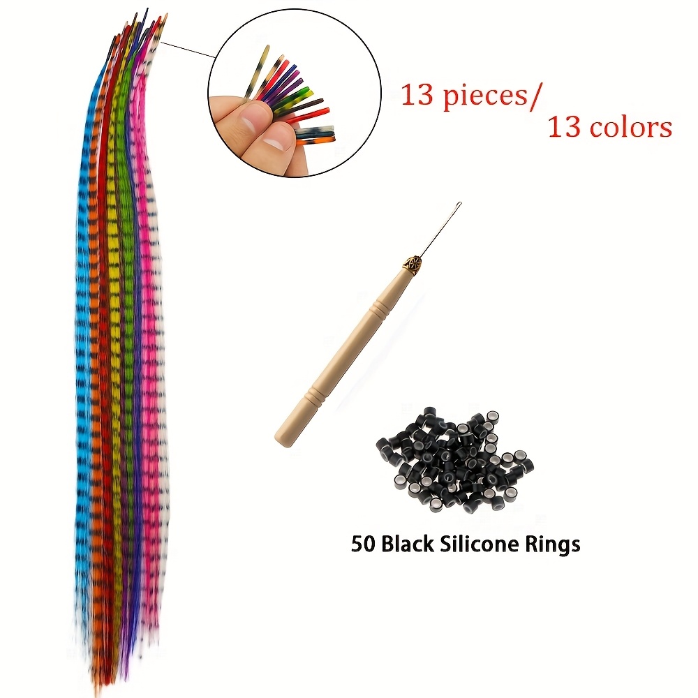 TEMU 13pcs 16" Heat Resistant Synthetic Feather Hair Extensions For Women - Music Festivals, Halloween & Christmas, Heat Resistant, Synthetic, Feather, Hair Extensions, Wig Accessories