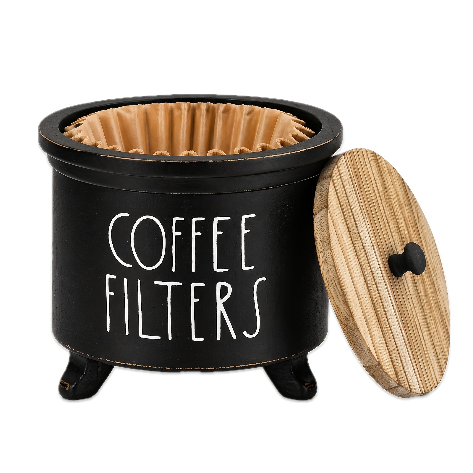 TEMU Boîte de rangement en bois avec couvercle rabattable pour porte-filtres à café - Style rustique de ferme, convient pour organisateur de comptoir