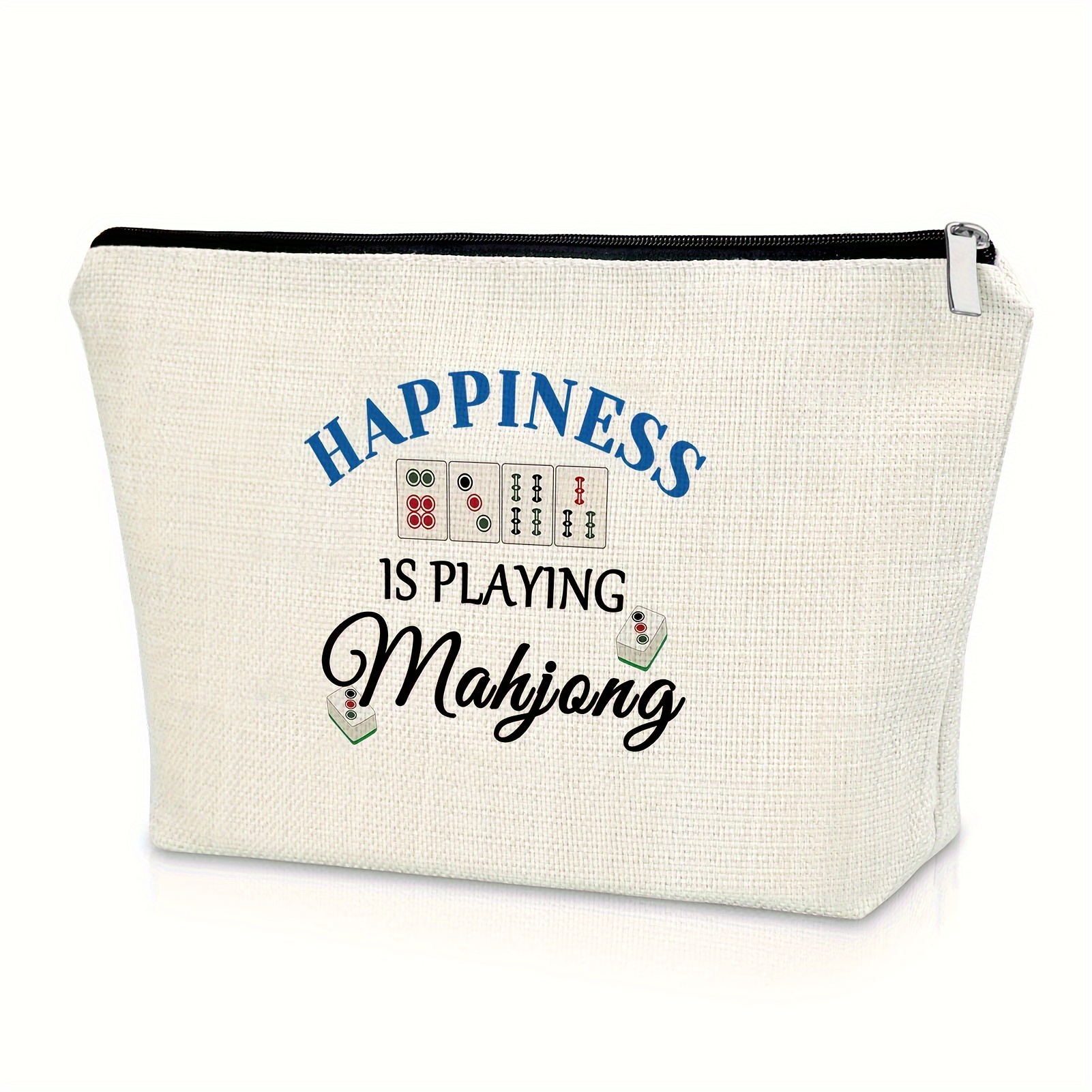 

Mahjong-themed Makeup Bag For Women - Perfect Gift For Mahjong Enthusiasts, Sisters, And - Linen Cosmetic Pouch, 9x7 Inches