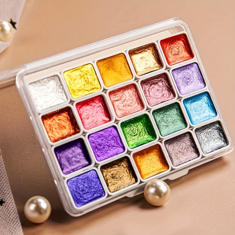 Image of 20 Vibrant Color Pearl Watercolor Paint Sets - Rich, Light Resistant Paints For Chinese Painting, Thangka Calligraphy And Color Painting - In Solid Packaging For And Transportation