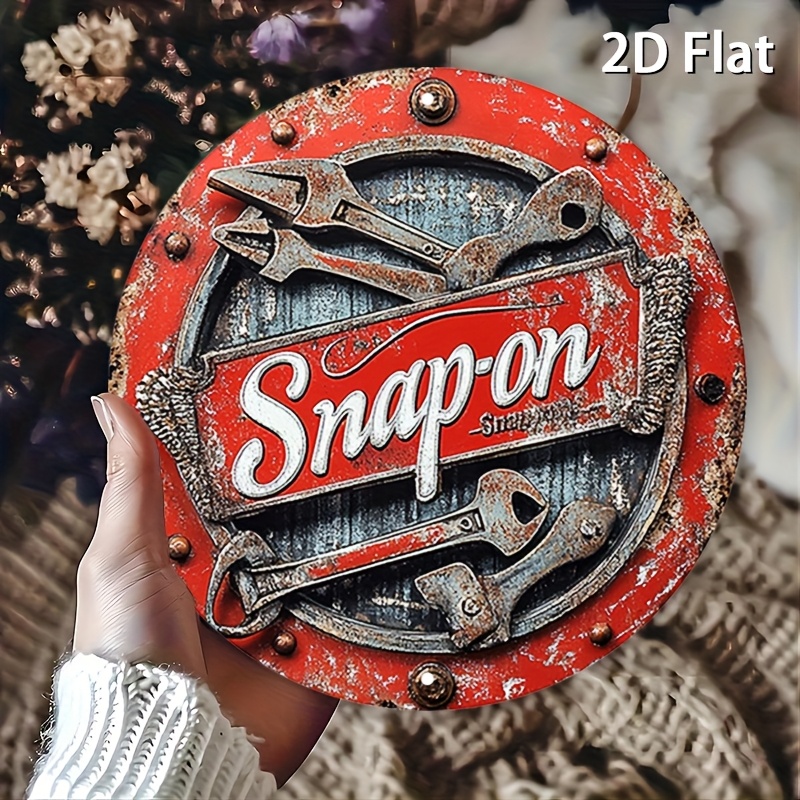2D Flat 1pc Vintage Metal Sign Snap-on Tools Aluminum Round Poster Bold and Industrial Design Retro Vintage Look Wall Art for Bar, Café, Beach House, Backyard 7.8x7.8 Inch, 2D Flat, Perfect for Room Decor