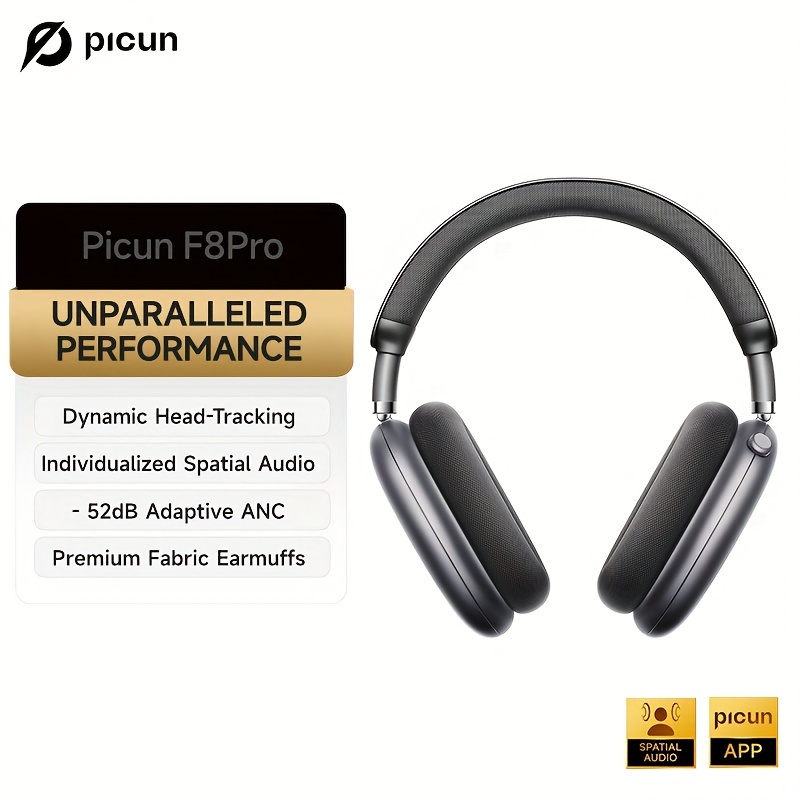 Image of Picun Noise Cancelling Headphones With Multiple , Wireless Over-ear Headphones, 140h Playtime, Head Tracking, Usb-c Charge, Travel, Office